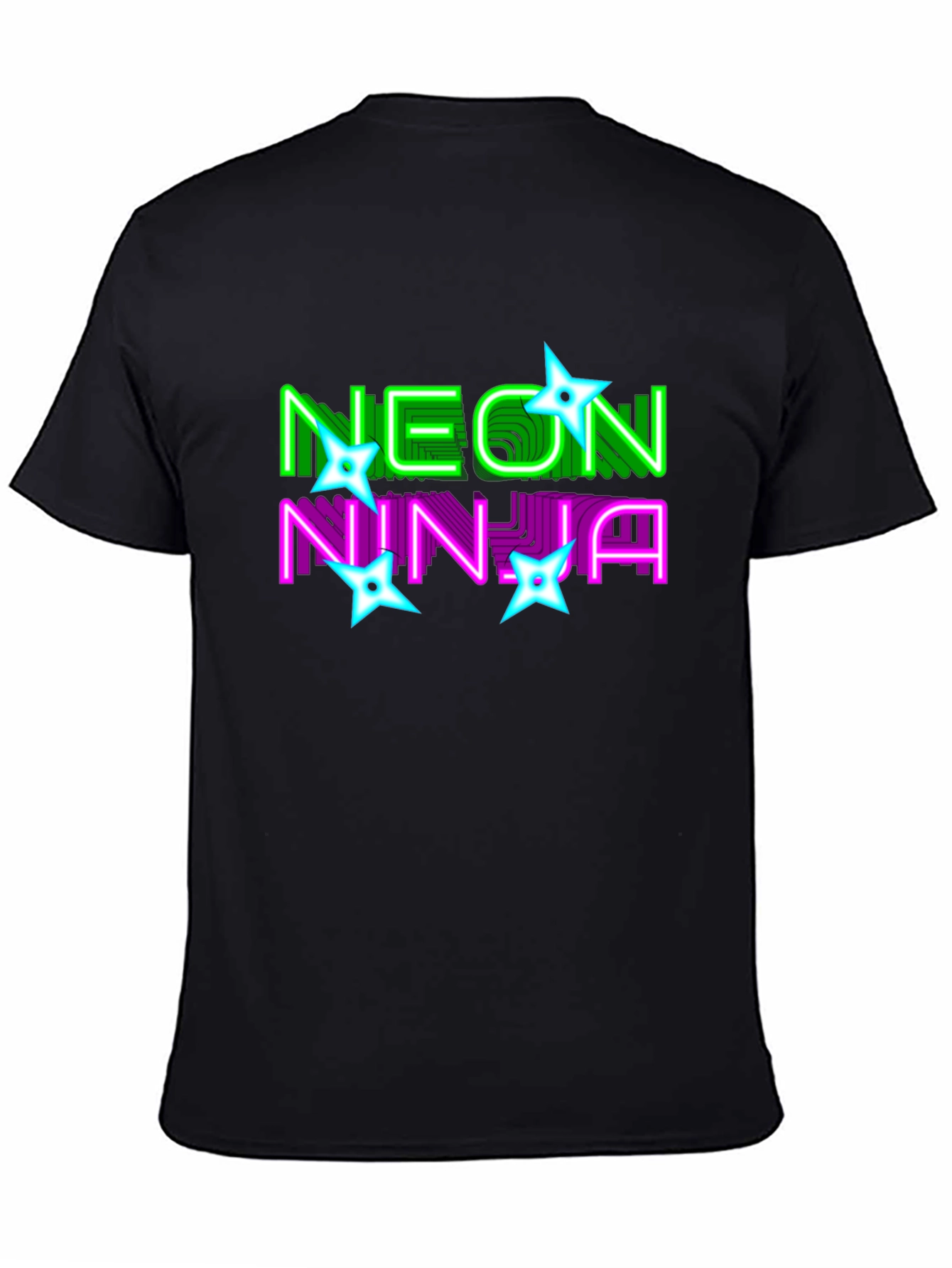 Neon Ninja Graphic Print Black T-Shirt