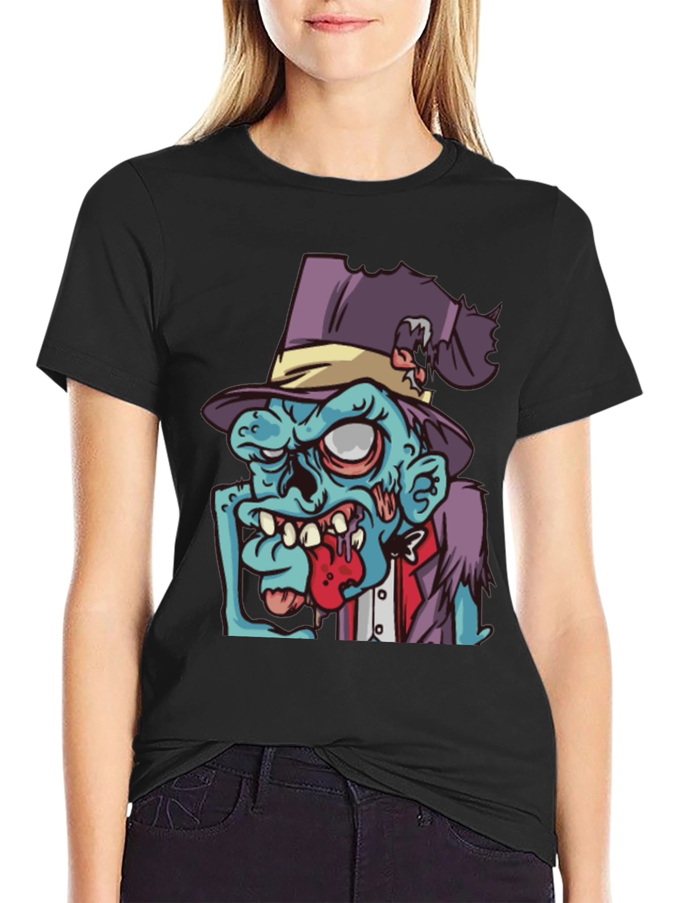 Zombie Cartoon Graphic T-Shirt - Black