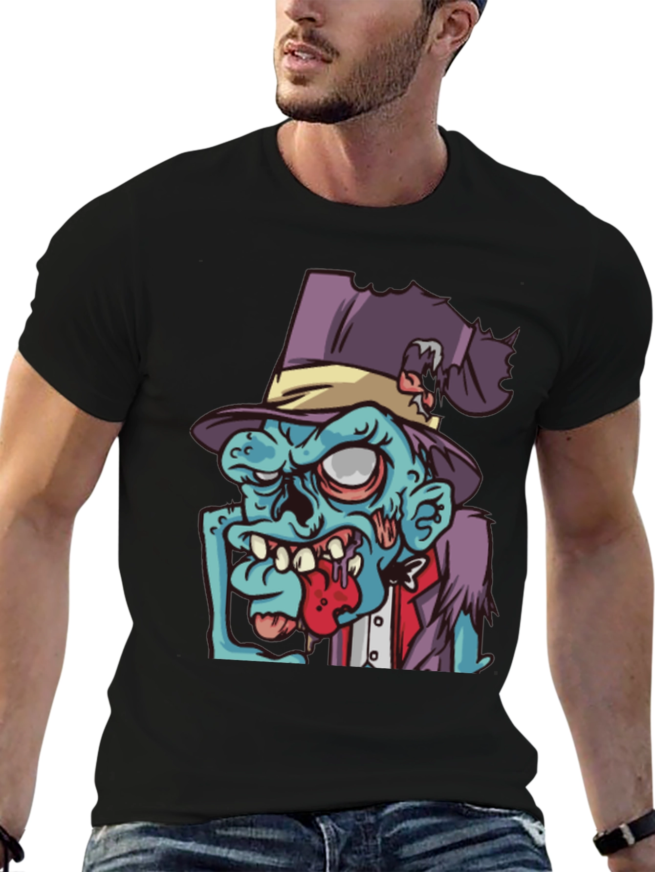 Zombie Cartoon Graphic T-Shirt - Black