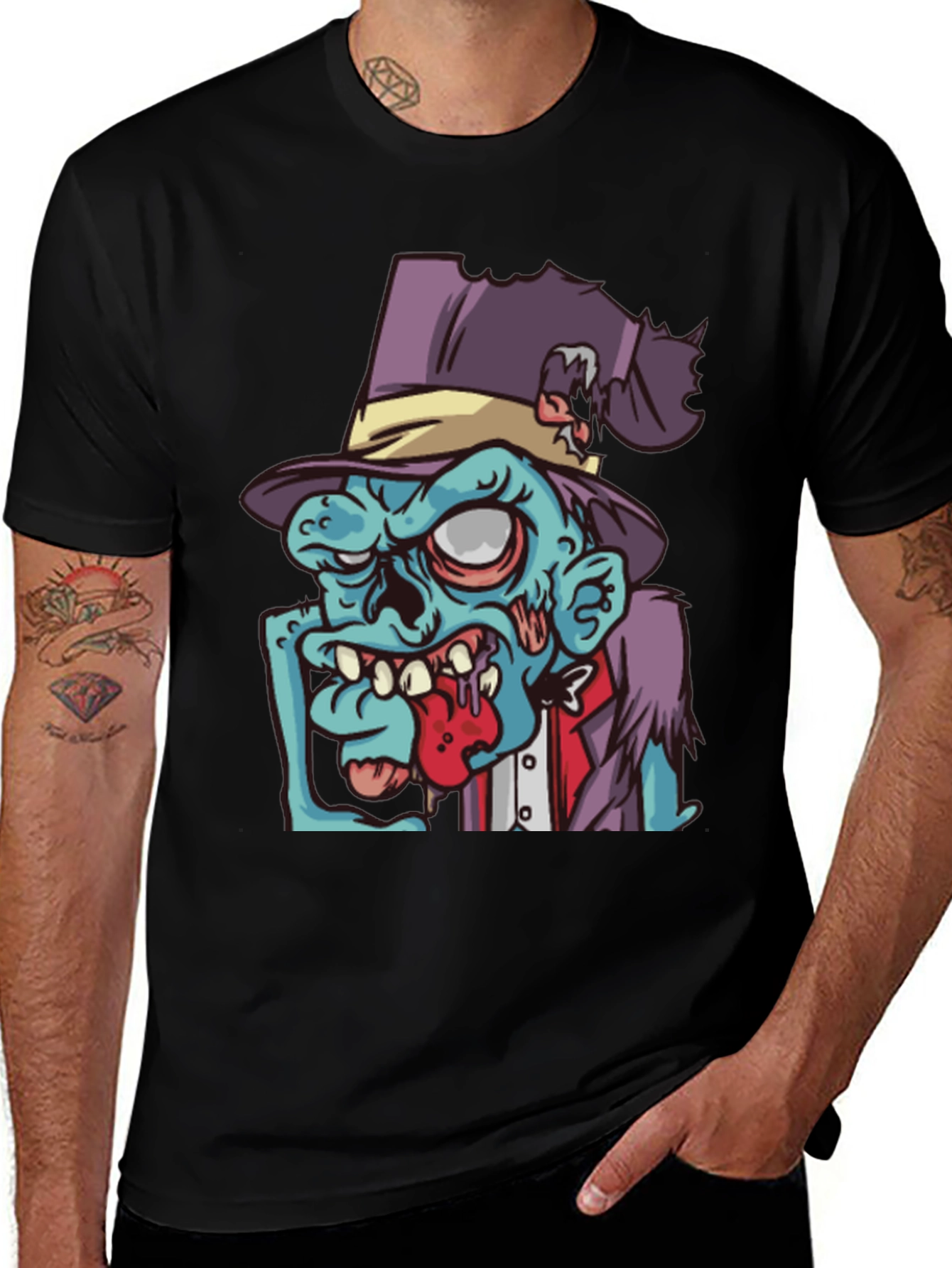 Zombie Cartoon Graphic T-Shirt - Black