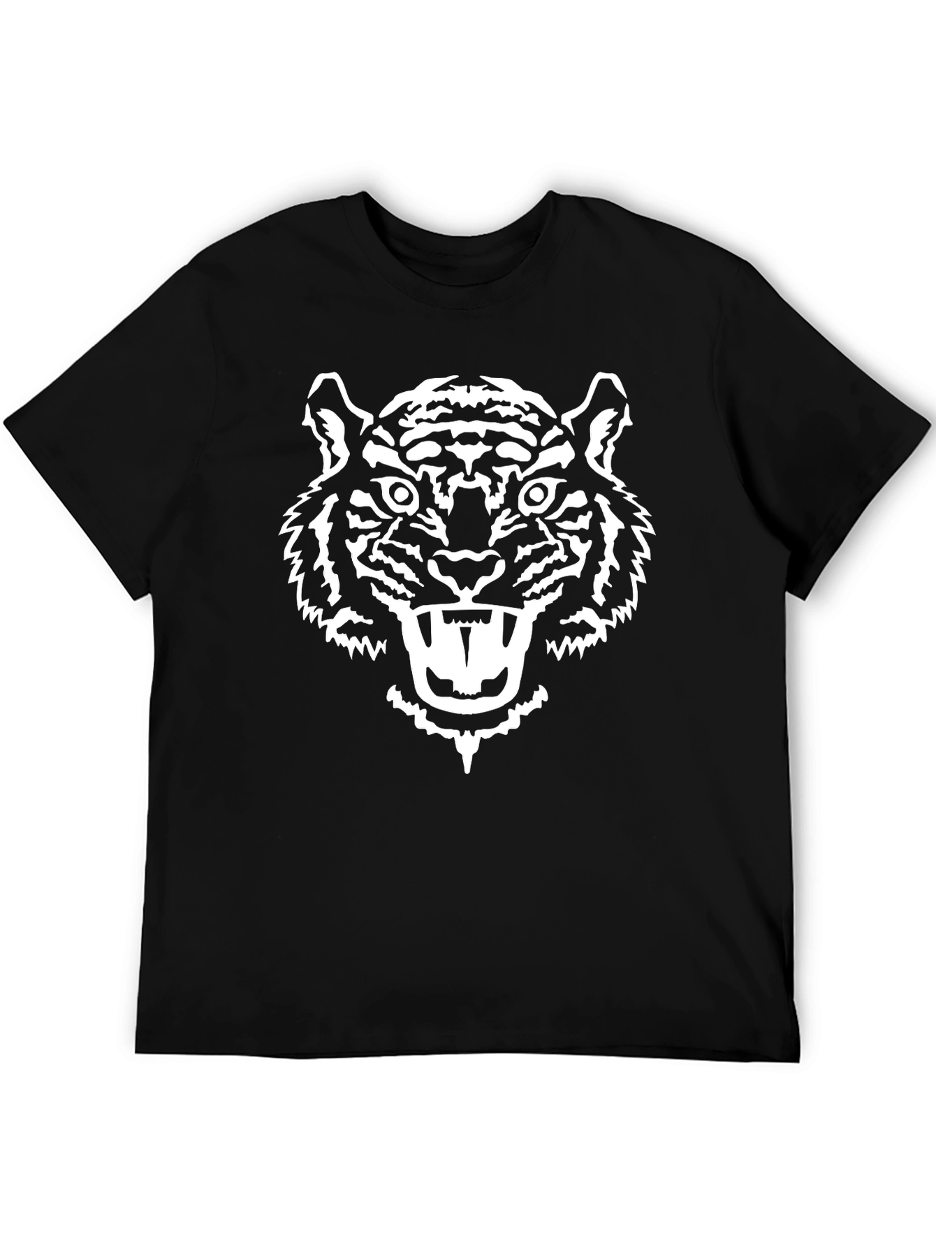 Bold Tiger Graphic Tee - Black Cotton T-Shirt