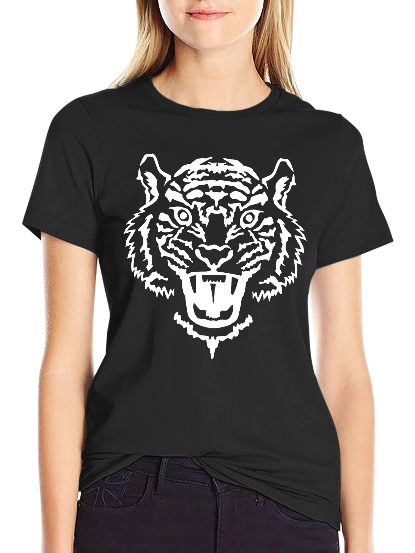 Bold Tiger Graphic Tee - Black Cotton T-Shirt
