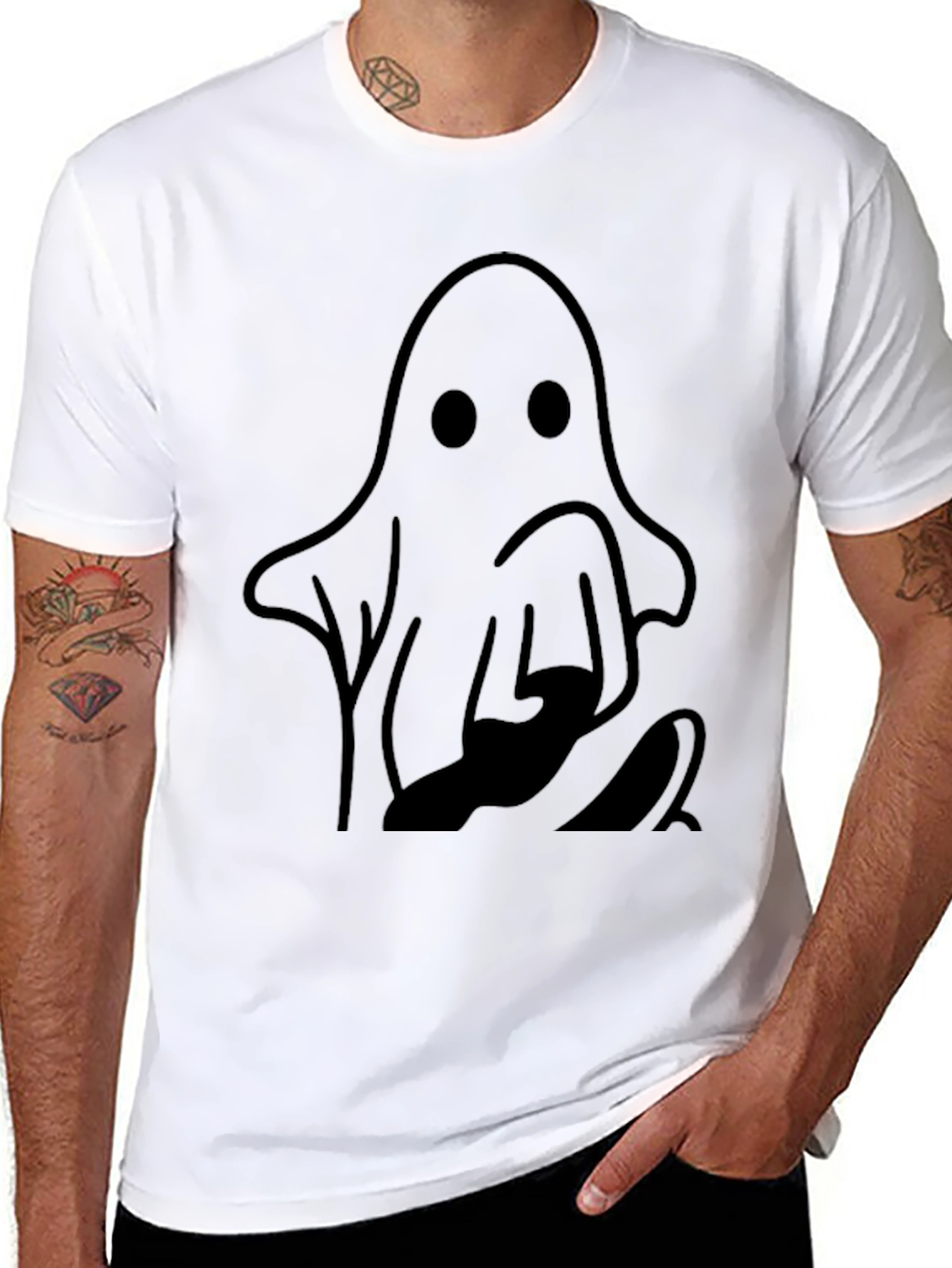 Spooky Ghost Graphic Tee - Halloween Black T-Shirt