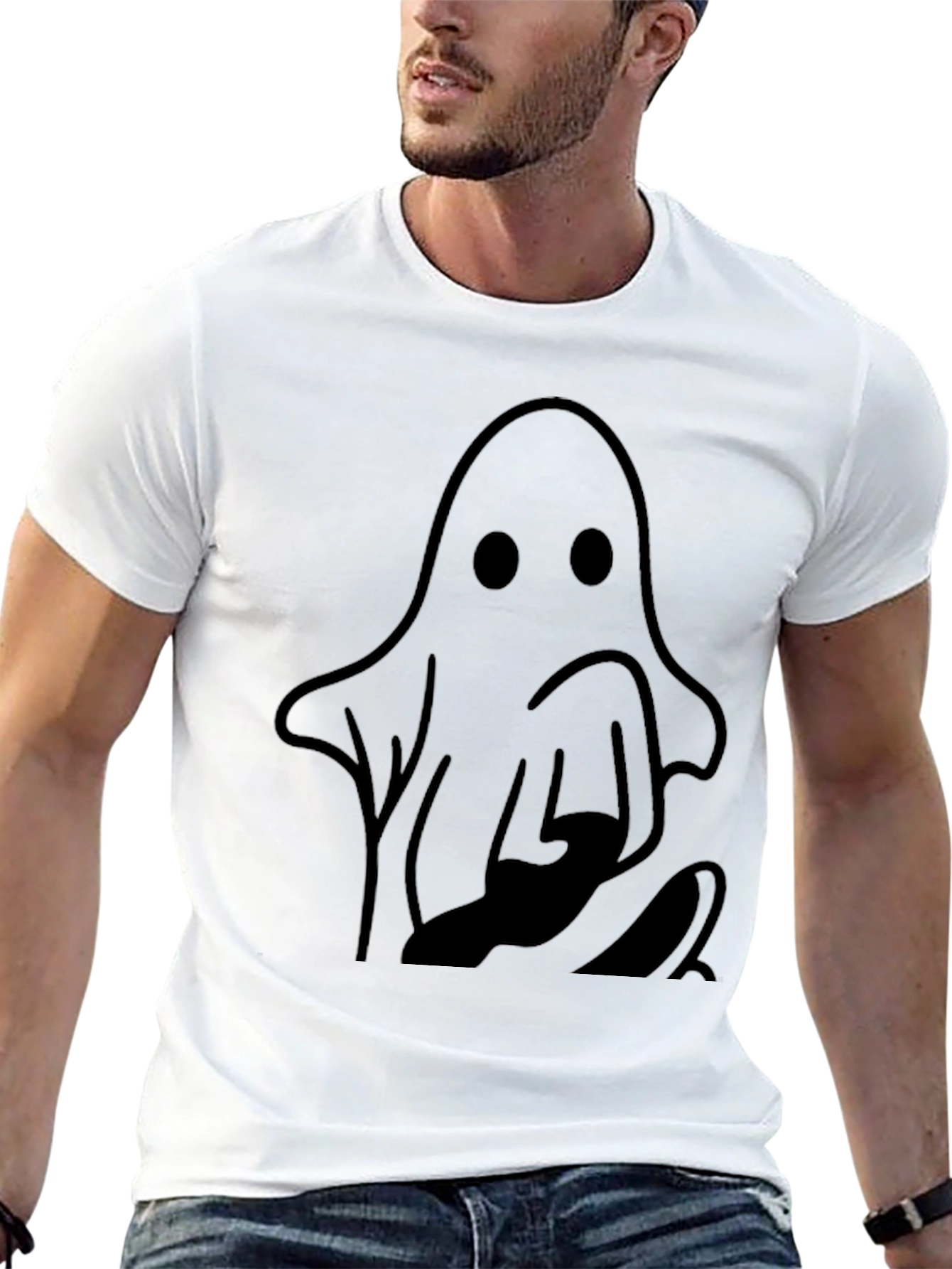 Spooky Ghost Graphic Tee - Halloween Black T-Shirt