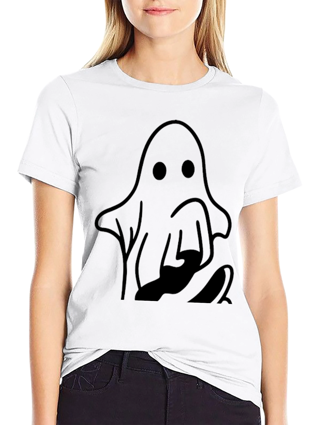 Spooky Ghost Graphic Tee - Halloween Black T-Shirt