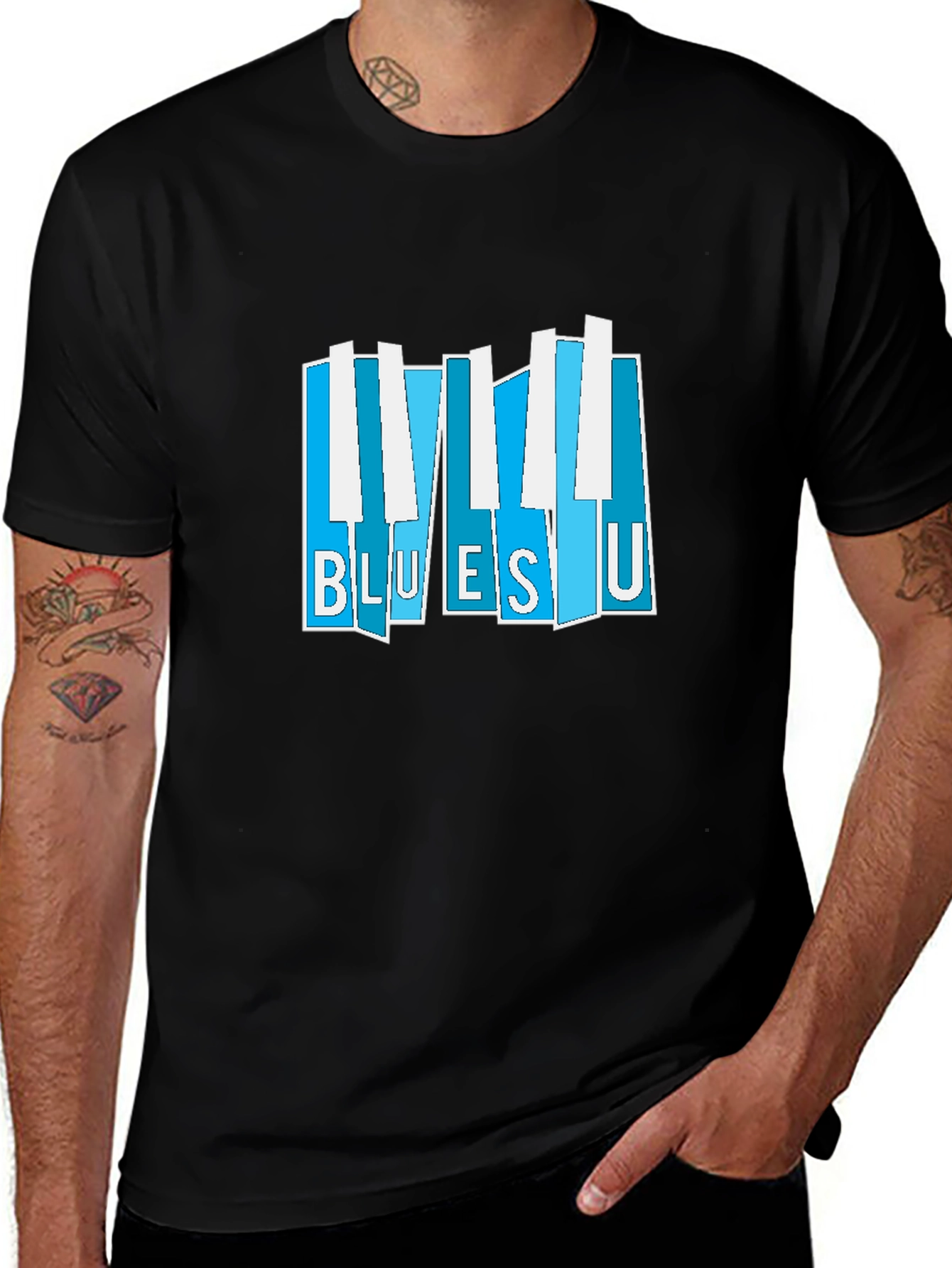 Blues U Piano Keys Graphic Tee - Black