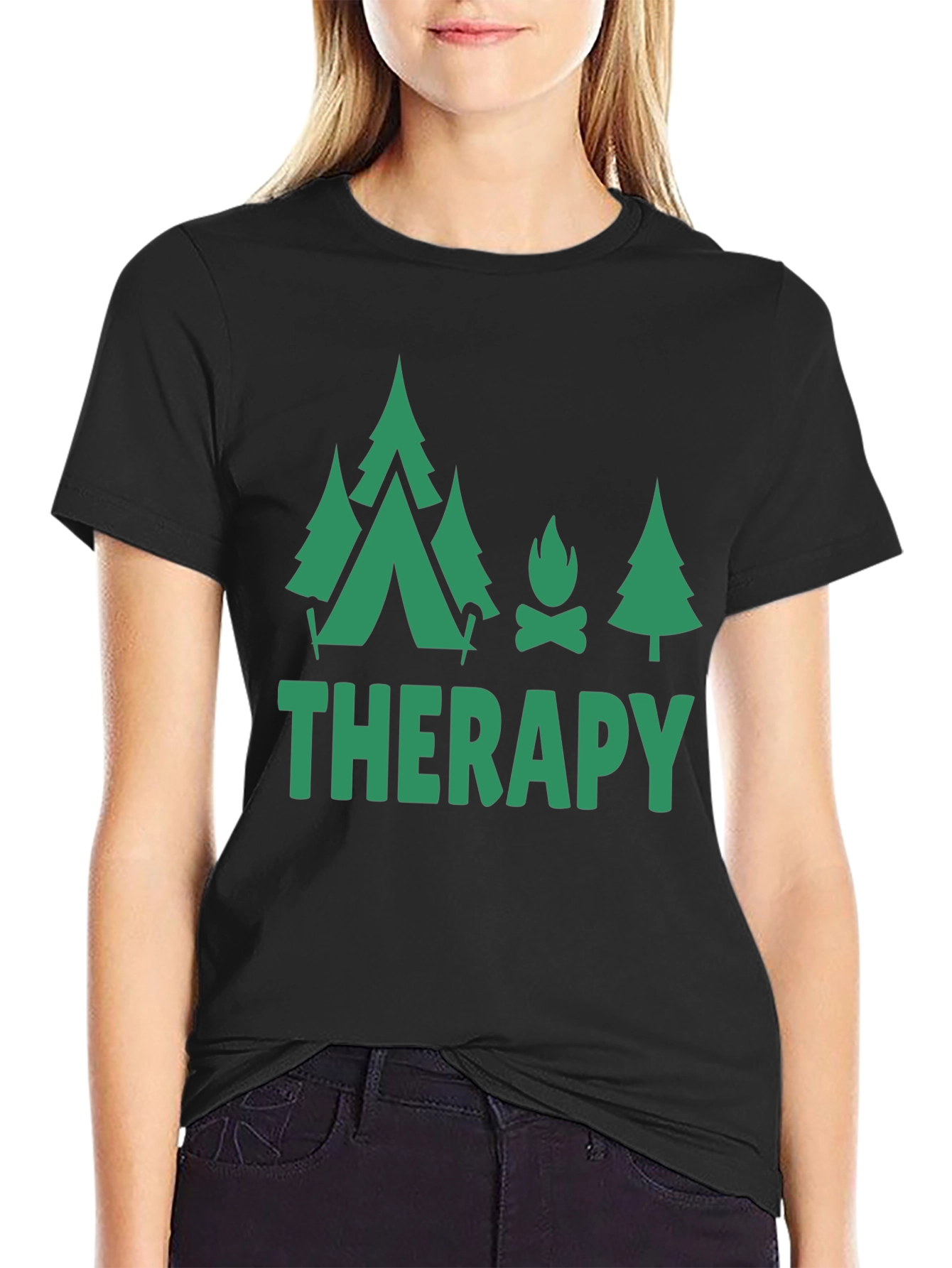 Camping Therapy Black T-Shirt