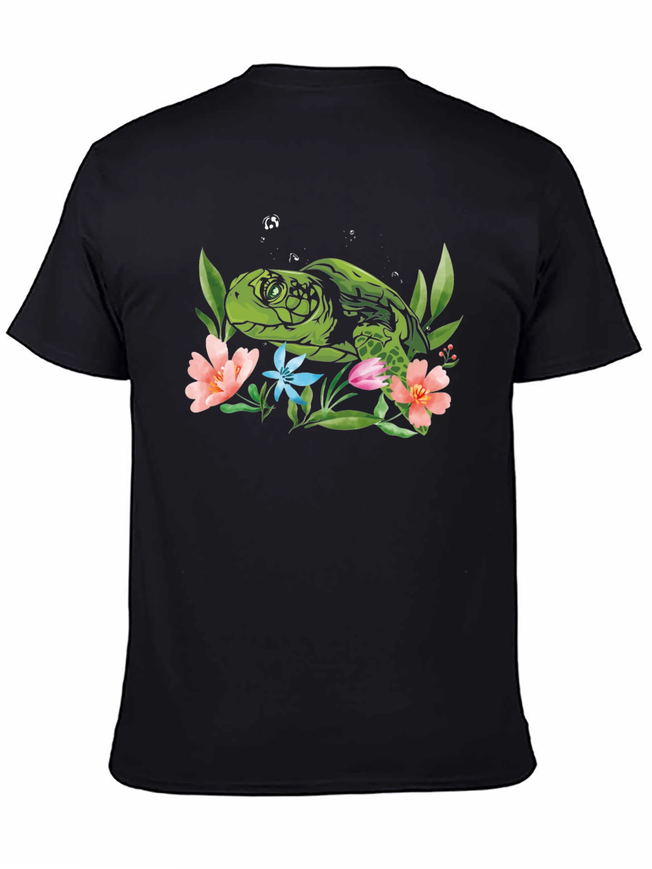 Sea Turtle Floral Graphic Tee - Black