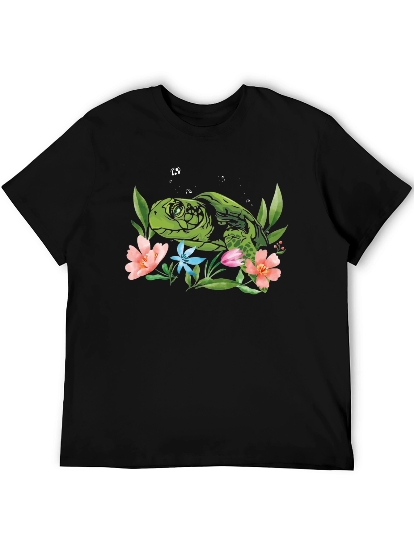Sea Turtle Floral Graphic Tee - Black