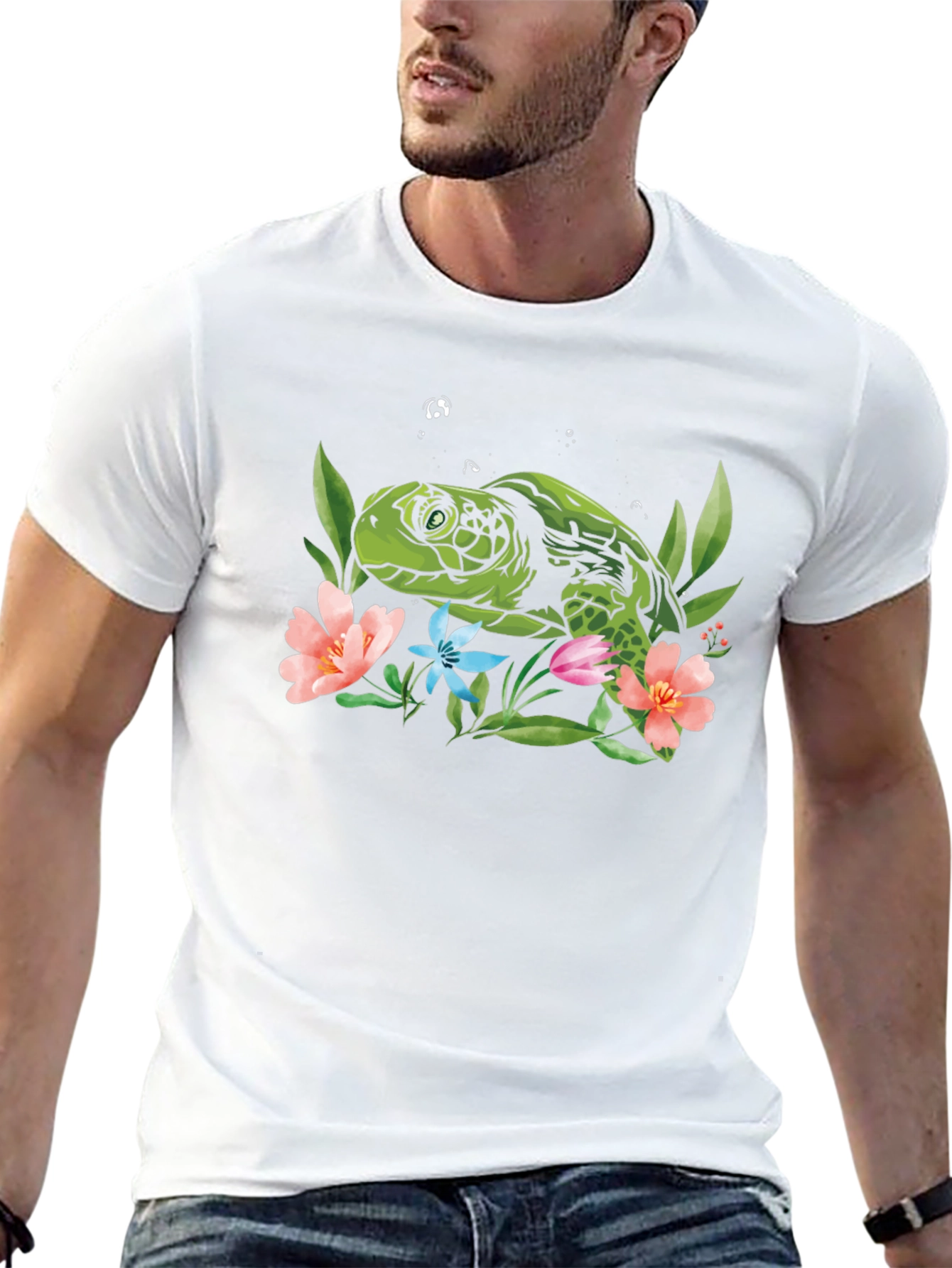 Sea Turtle Floral Graphic Tee - Black