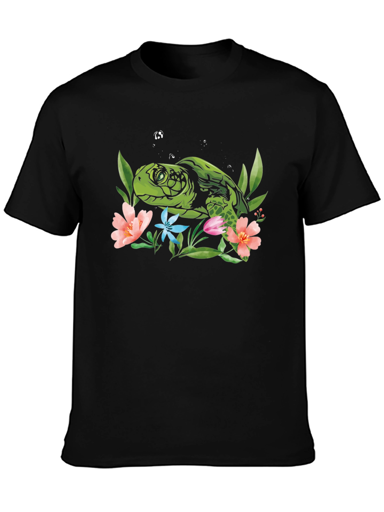 Sea Turtle Floral Graphic Tee - Black