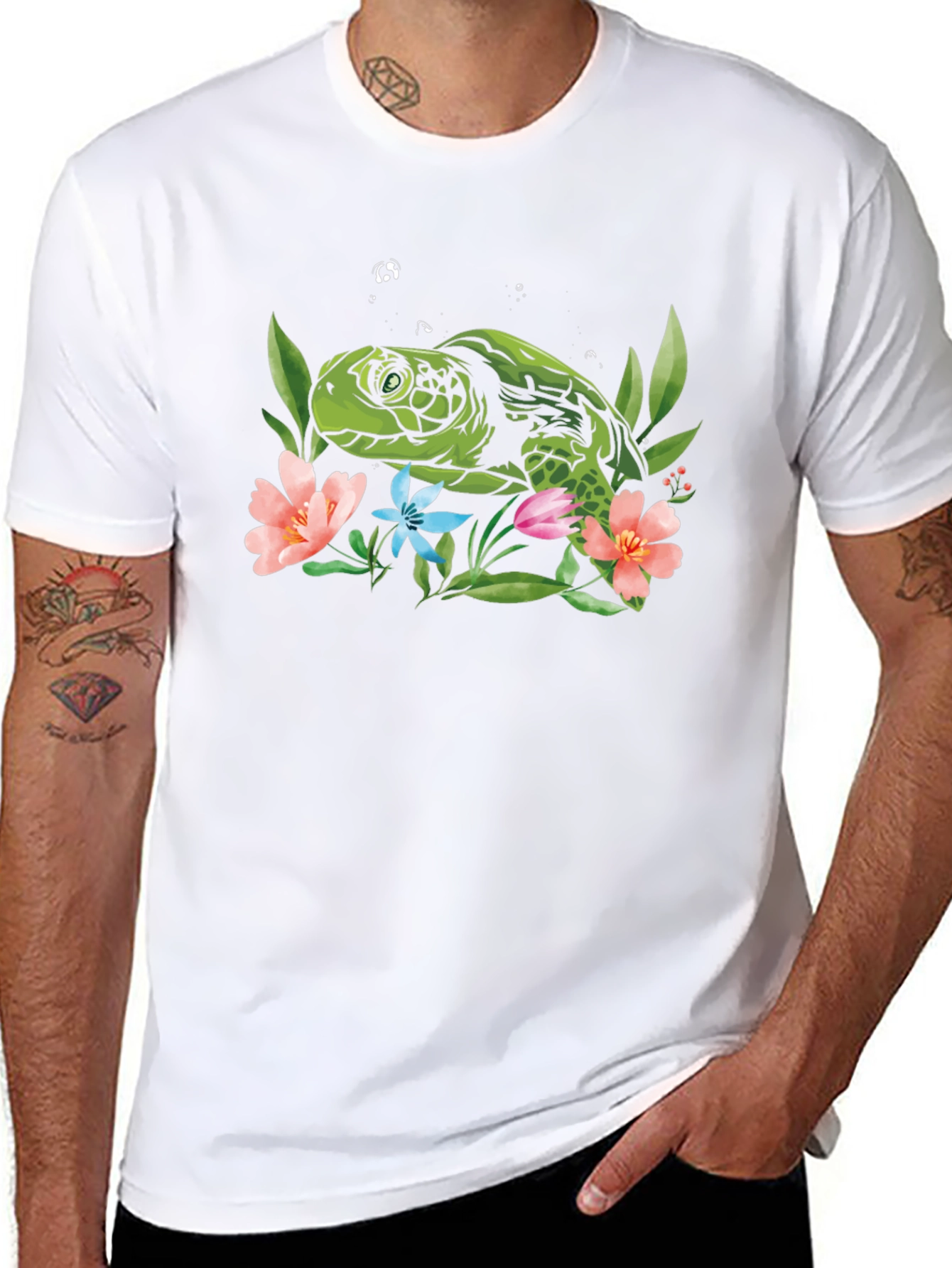 Sea Turtle Floral Graphic Tee - Black