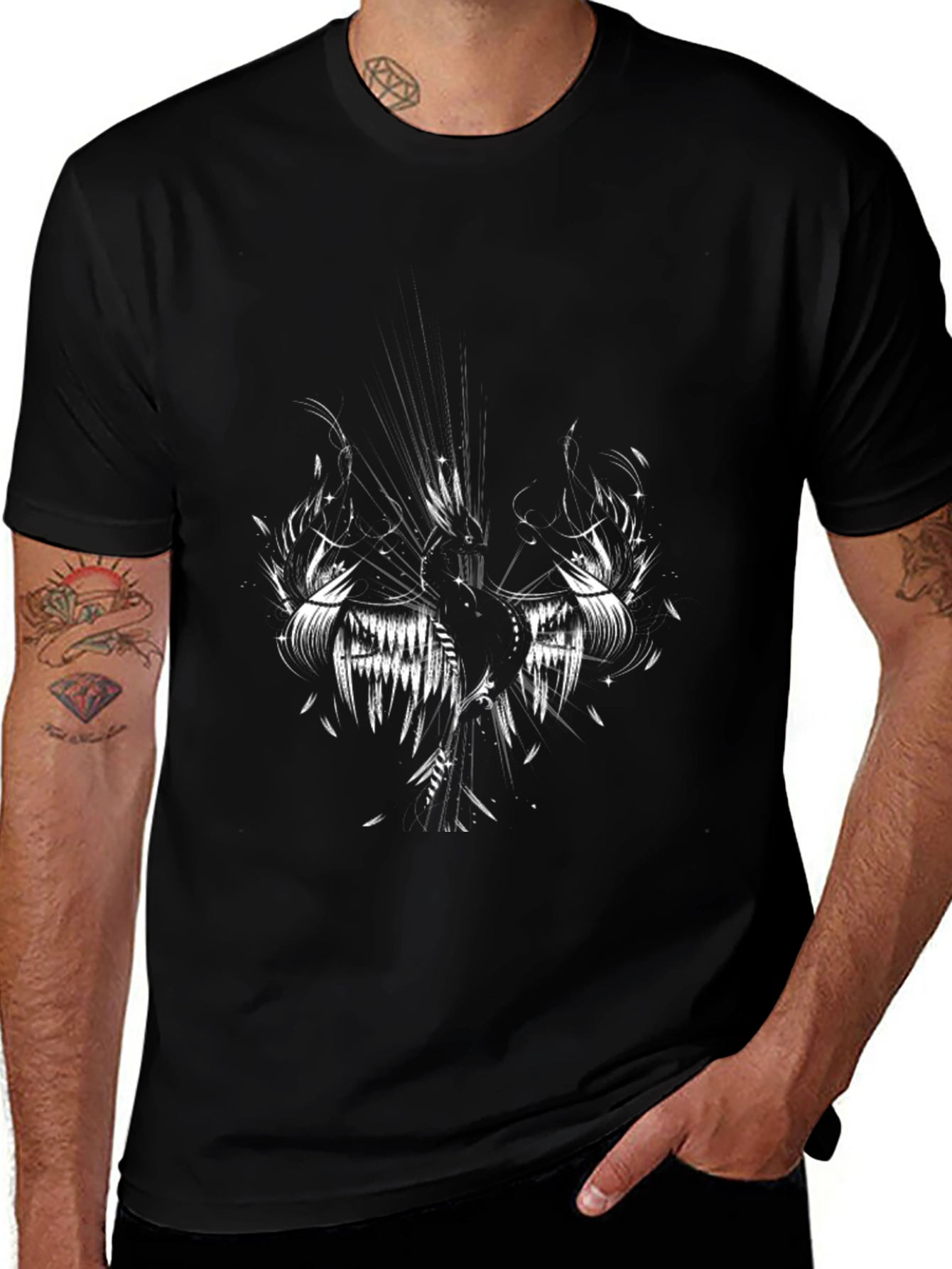 Mens Black T-Shirt with Graphic Design
