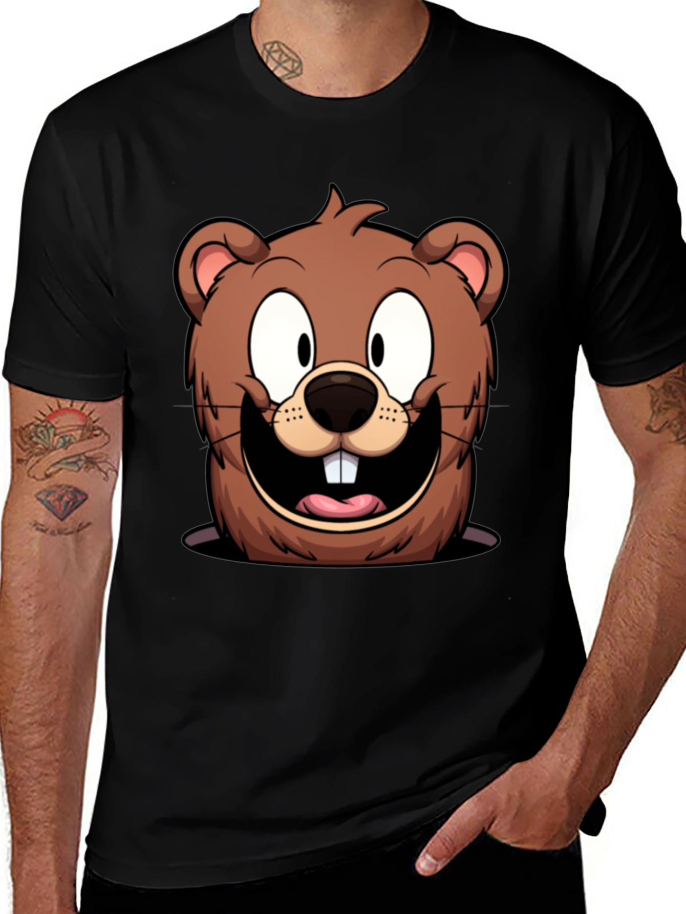 Cartoon Beaver Graphic T-Shirt