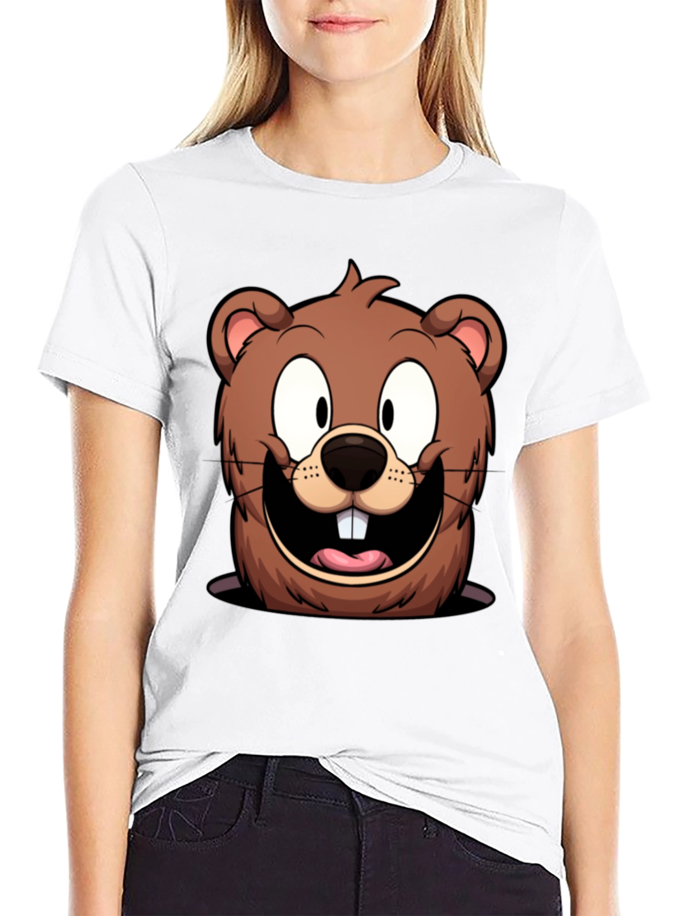 Cartoon Beaver Graphic T-Shirt