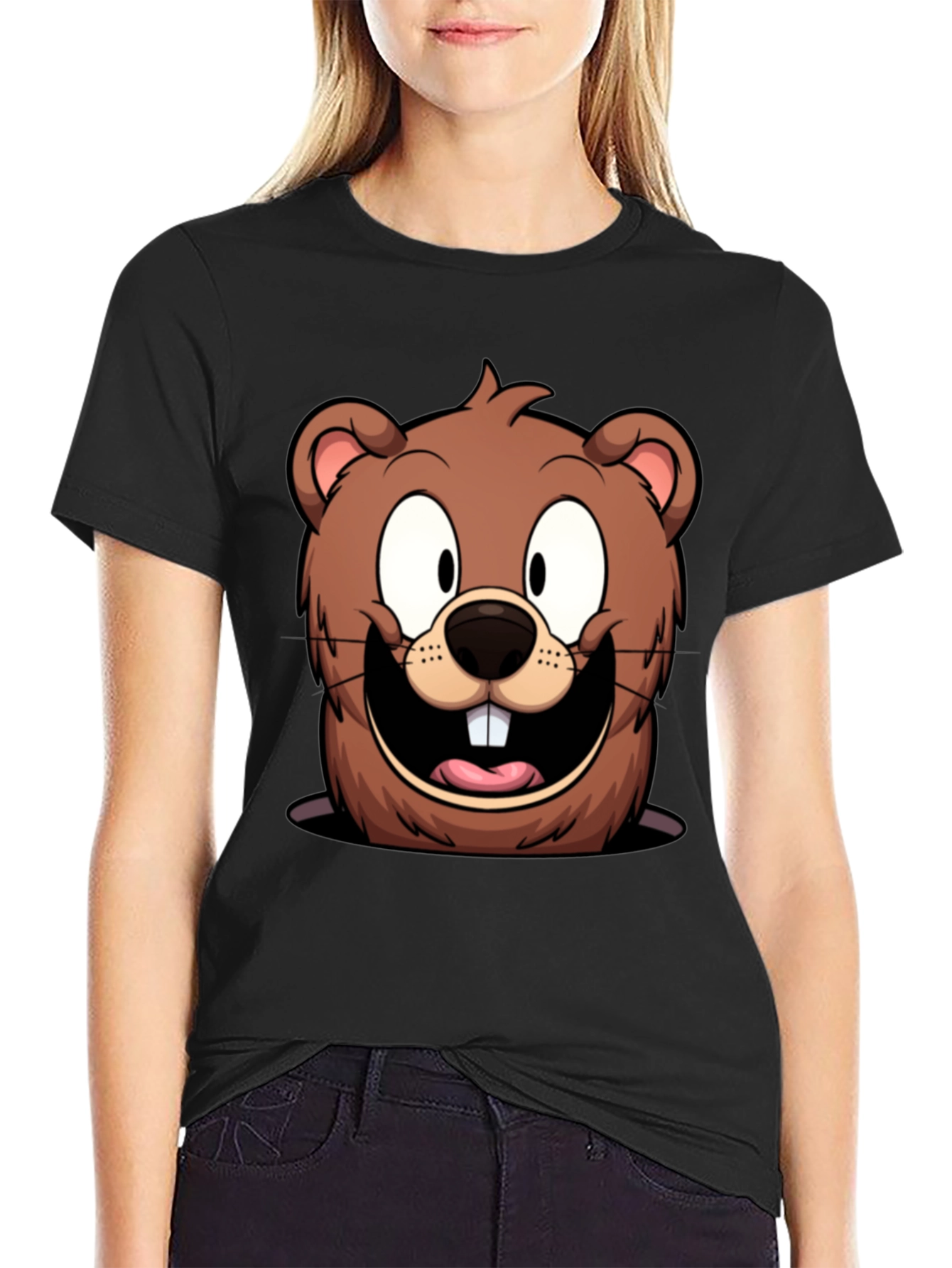 Cartoon Beaver Graphic T-Shirt