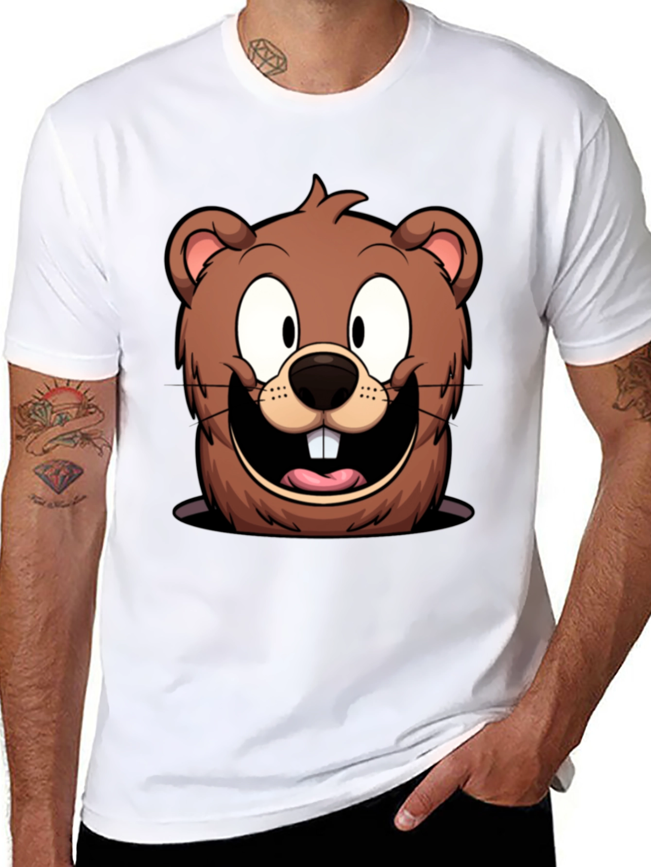 Cartoon Beaver Graphic T-Shirt