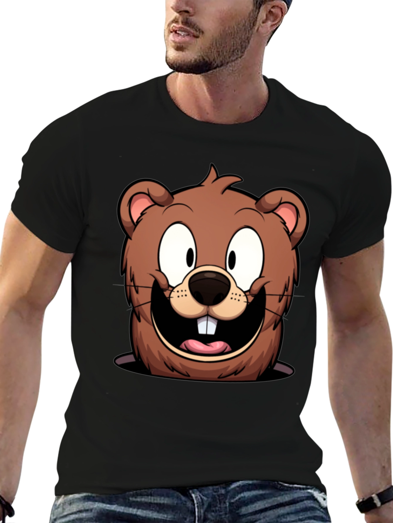 Cartoon Beaver Graphic T-Shirt