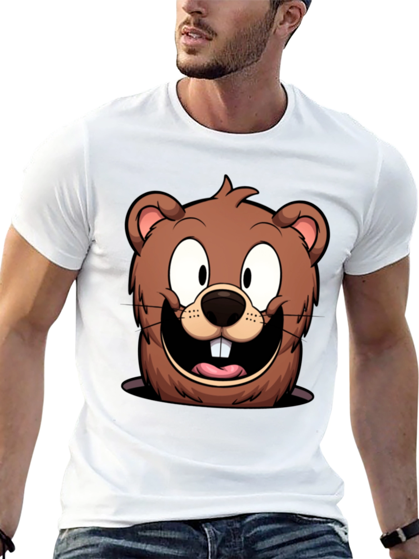 Cartoon Beaver Graphic T-Shirt