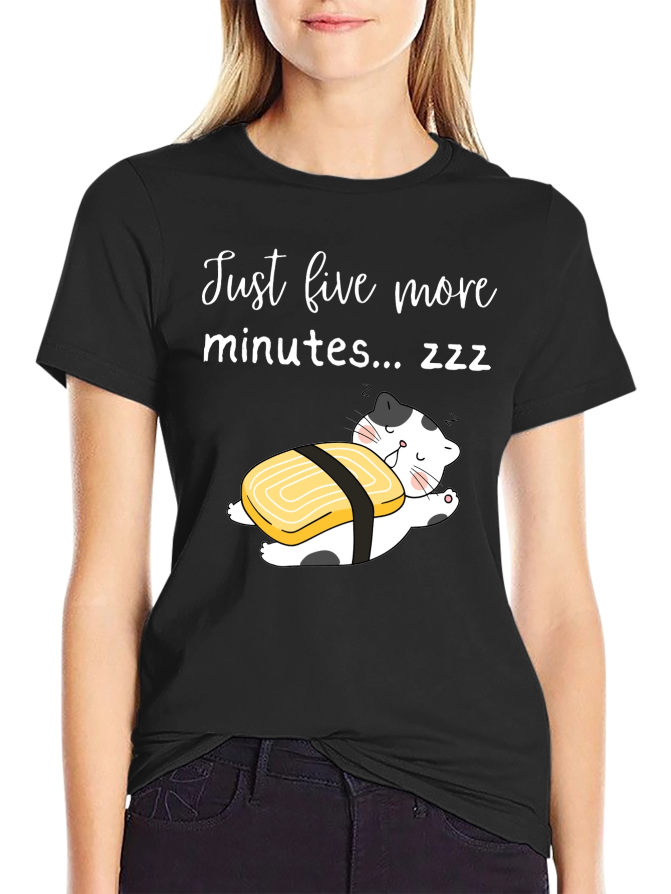 Just Five More Minutes T-Shirt Funny Sushi Cat