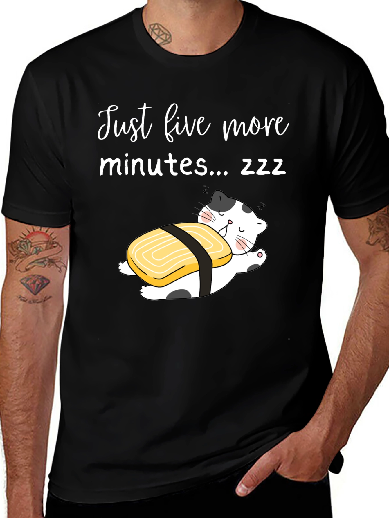 Just Five More Minutes T-Shirt Funny Sushi Cat