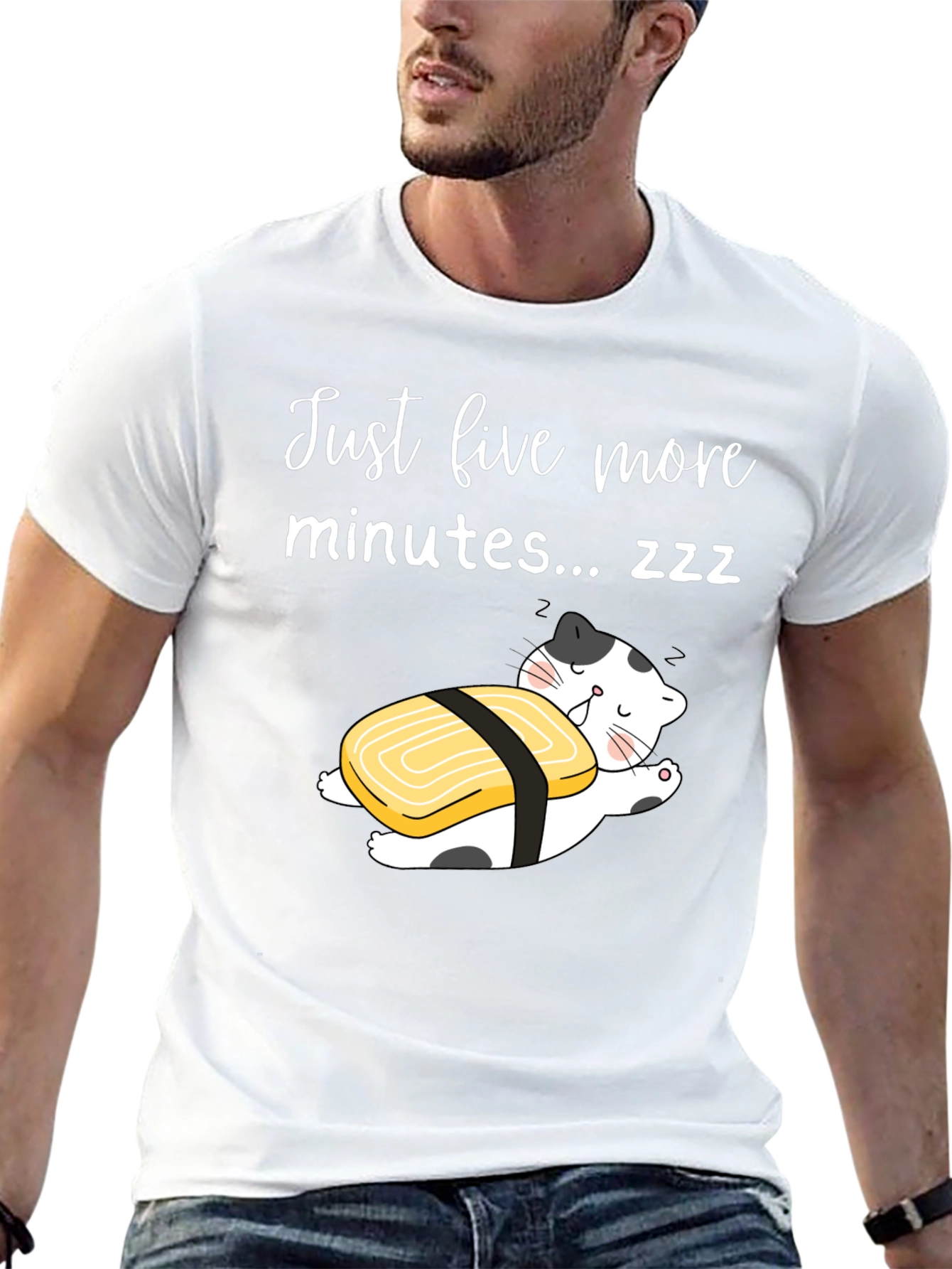 Just Five More Minutes T-Shirt Funny Sushi Cat