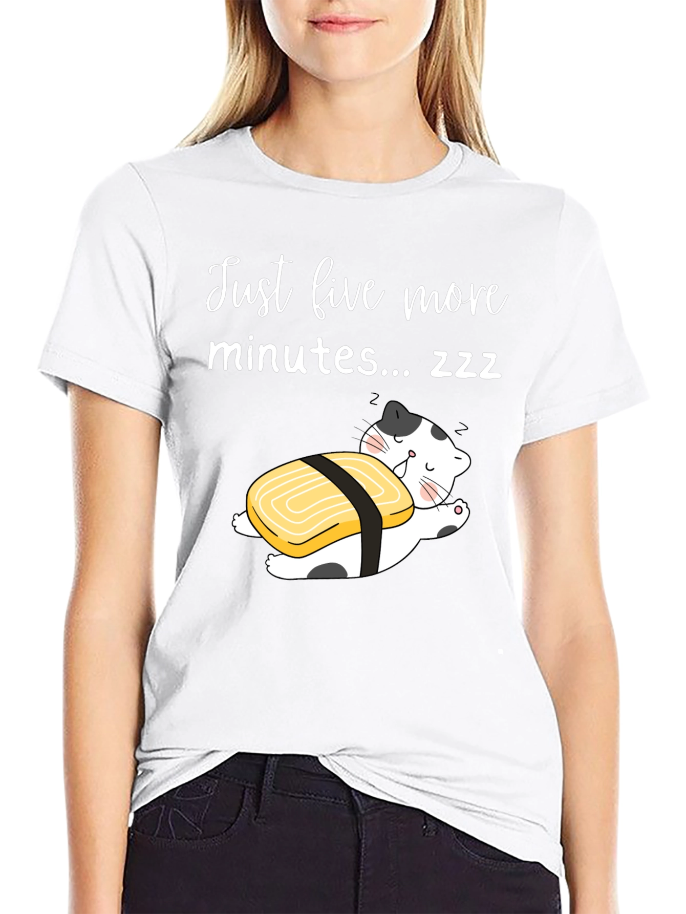 Just Five More Minutes T-Shirt Funny Sushi Cat