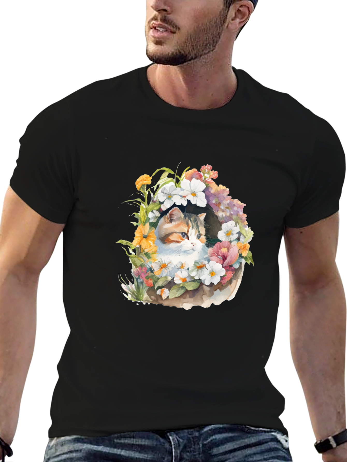 Floral Cat T-Shirt - Unique Design