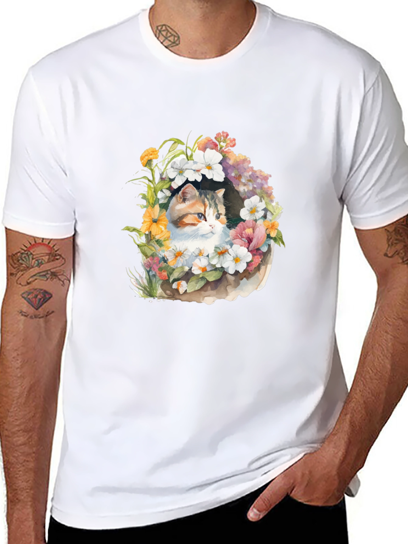 Floral Cat T-Shirt - Unique Design