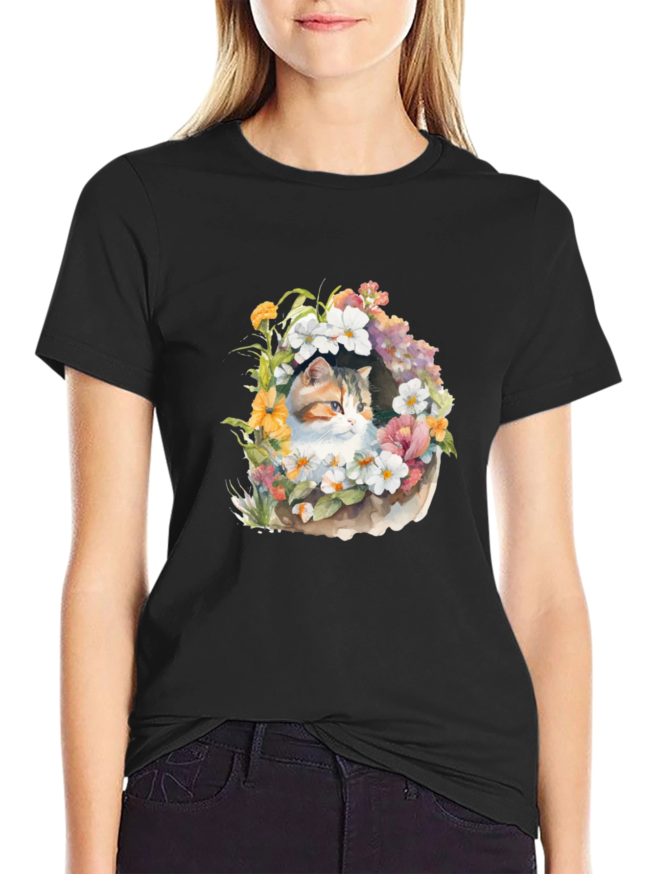 Floral Cat T-Shirt - Unique Design