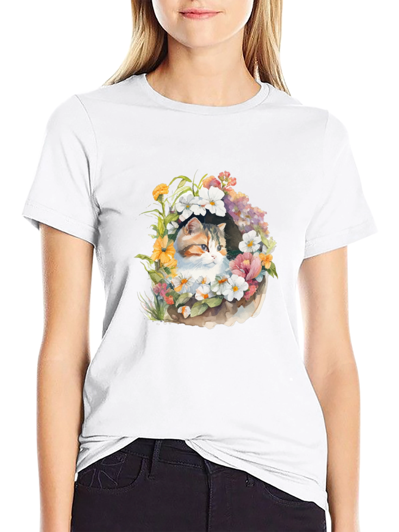 Floral Cat T-Shirt - Unique Design