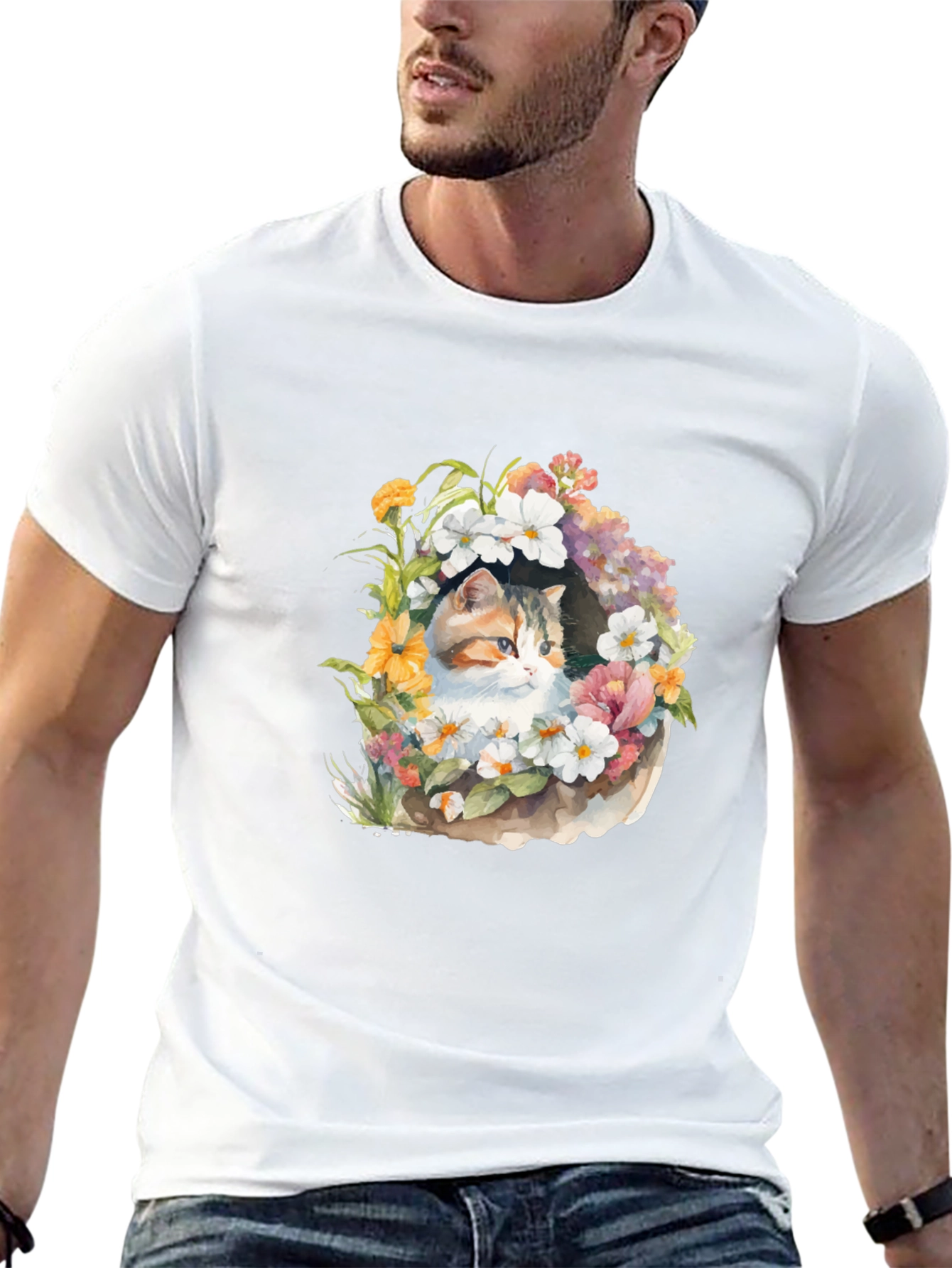 Floral Cat T-Shirt - Unique Design