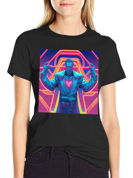 Retro Synthwave Neon Heart Graphic Tee - Black