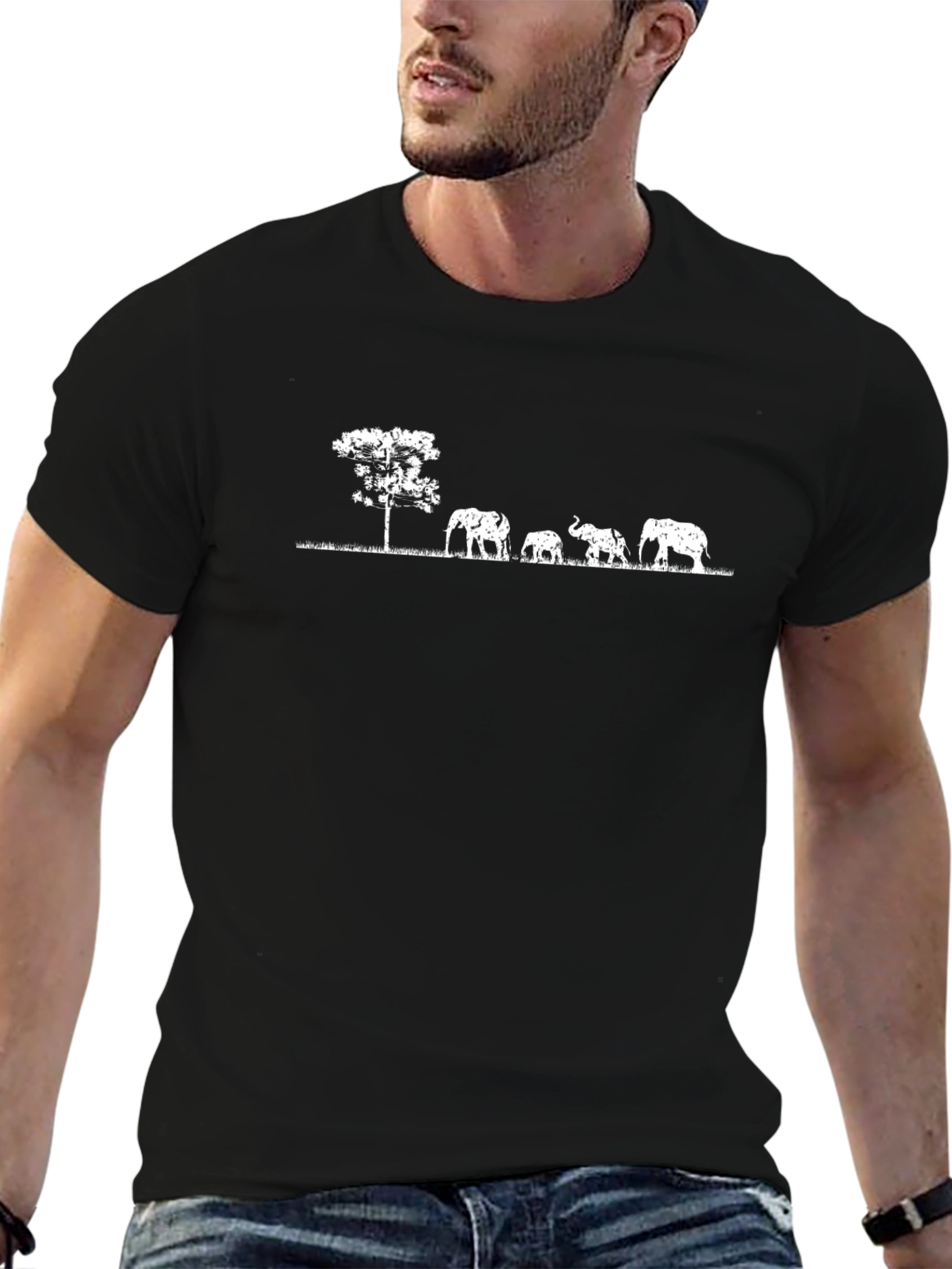 Elephant Family Tree Graphic T-Shirt - Black