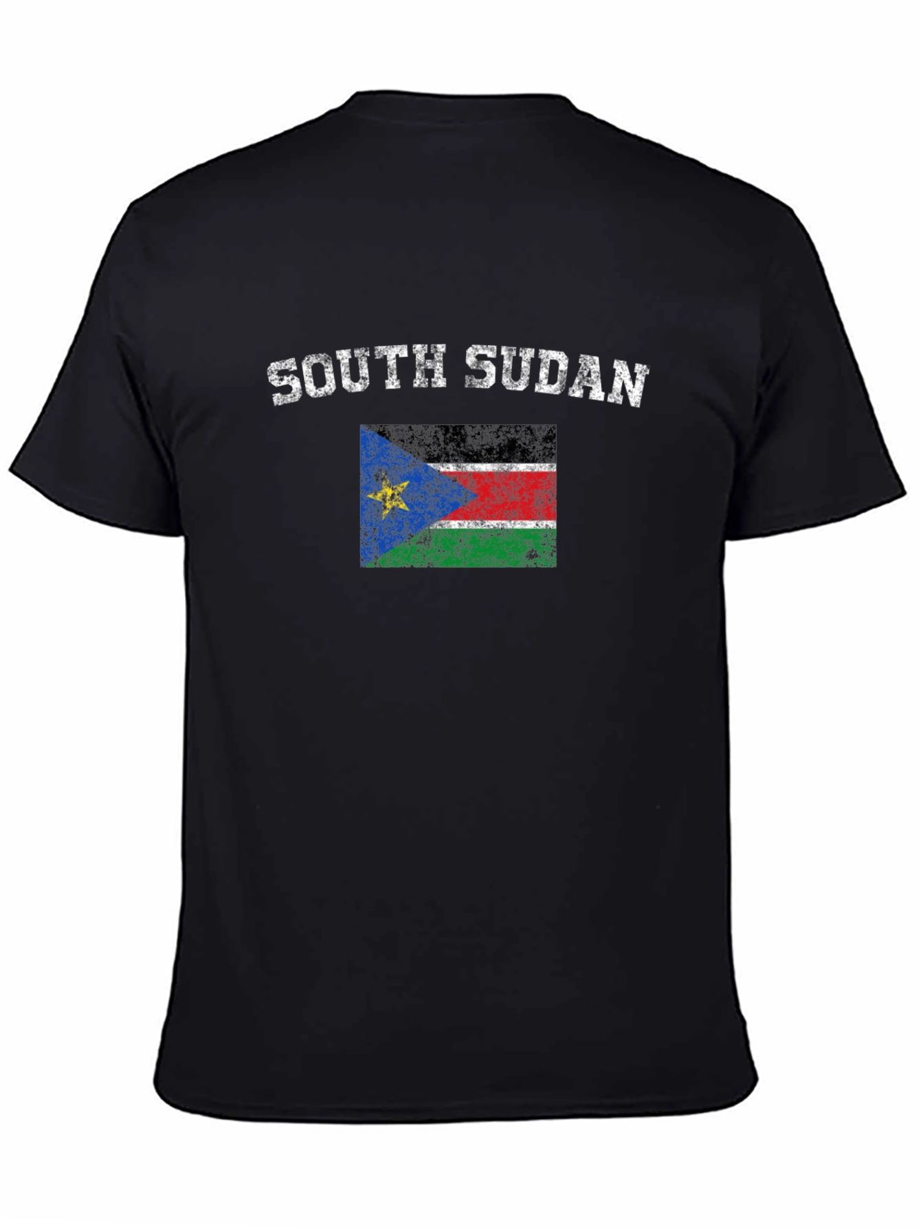South Sudan Flag Graphic Print Black T-Shirt