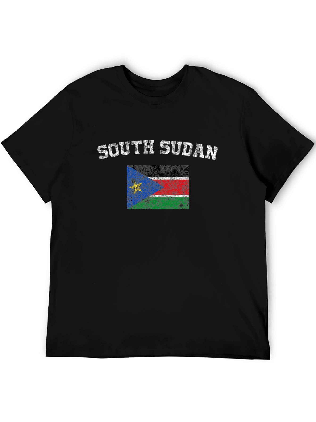 South Sudan Flag Graphic Print Black T-Shirt