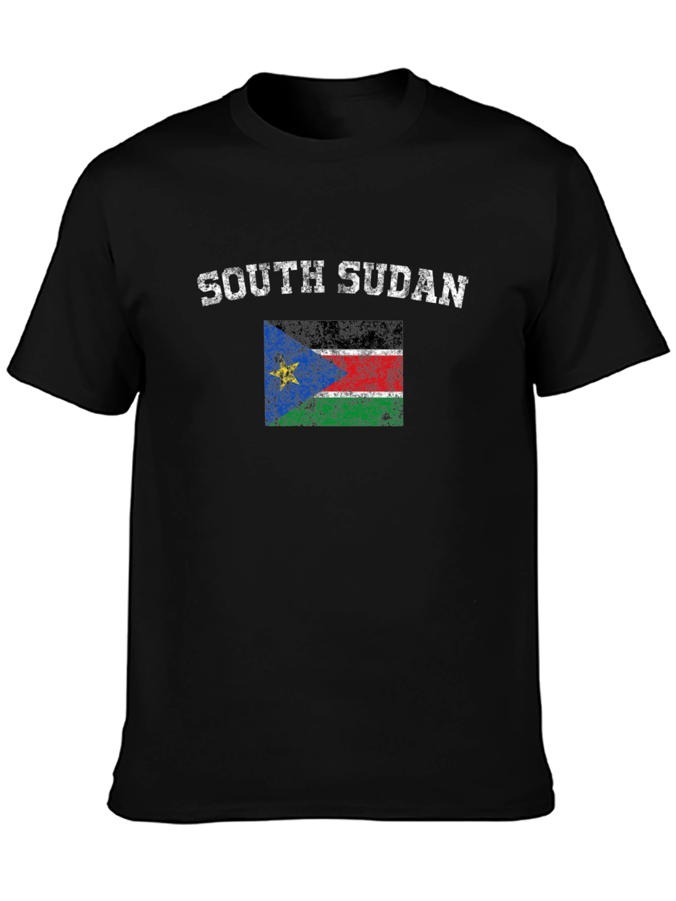 South Sudan Flag Graphic Print Black T-Shirt