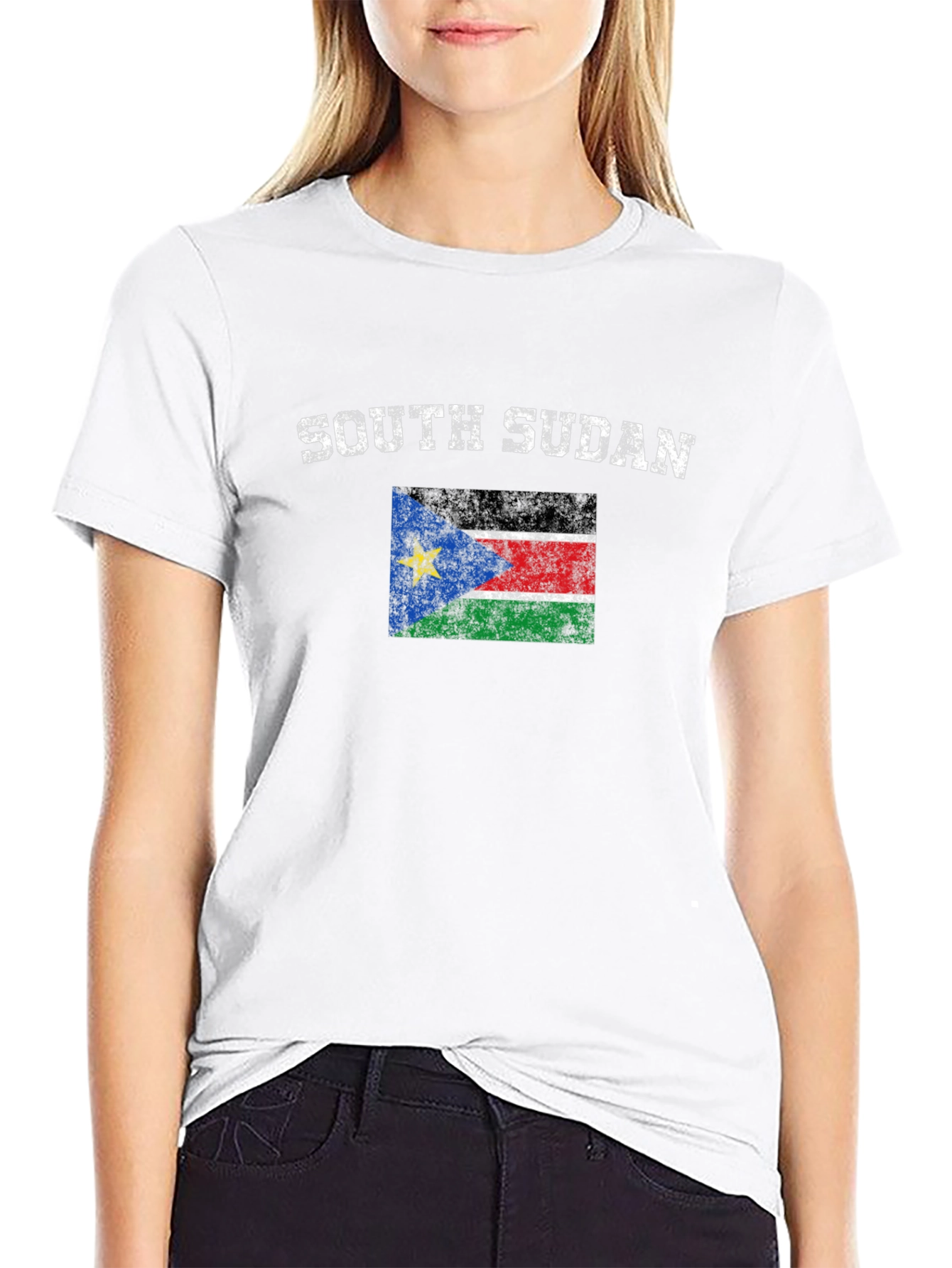 South Sudan Flag Graphic Print Black T-Shirt