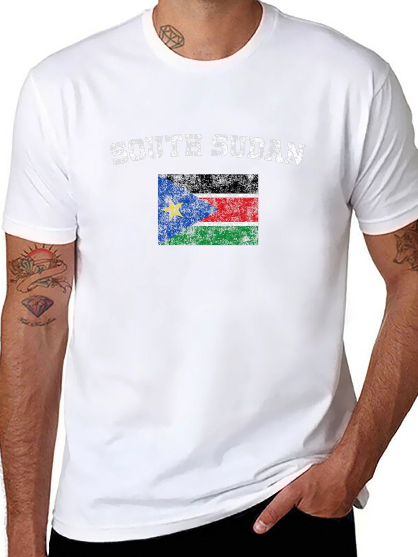 South Sudan Flag Graphic Print Black T-Shirt