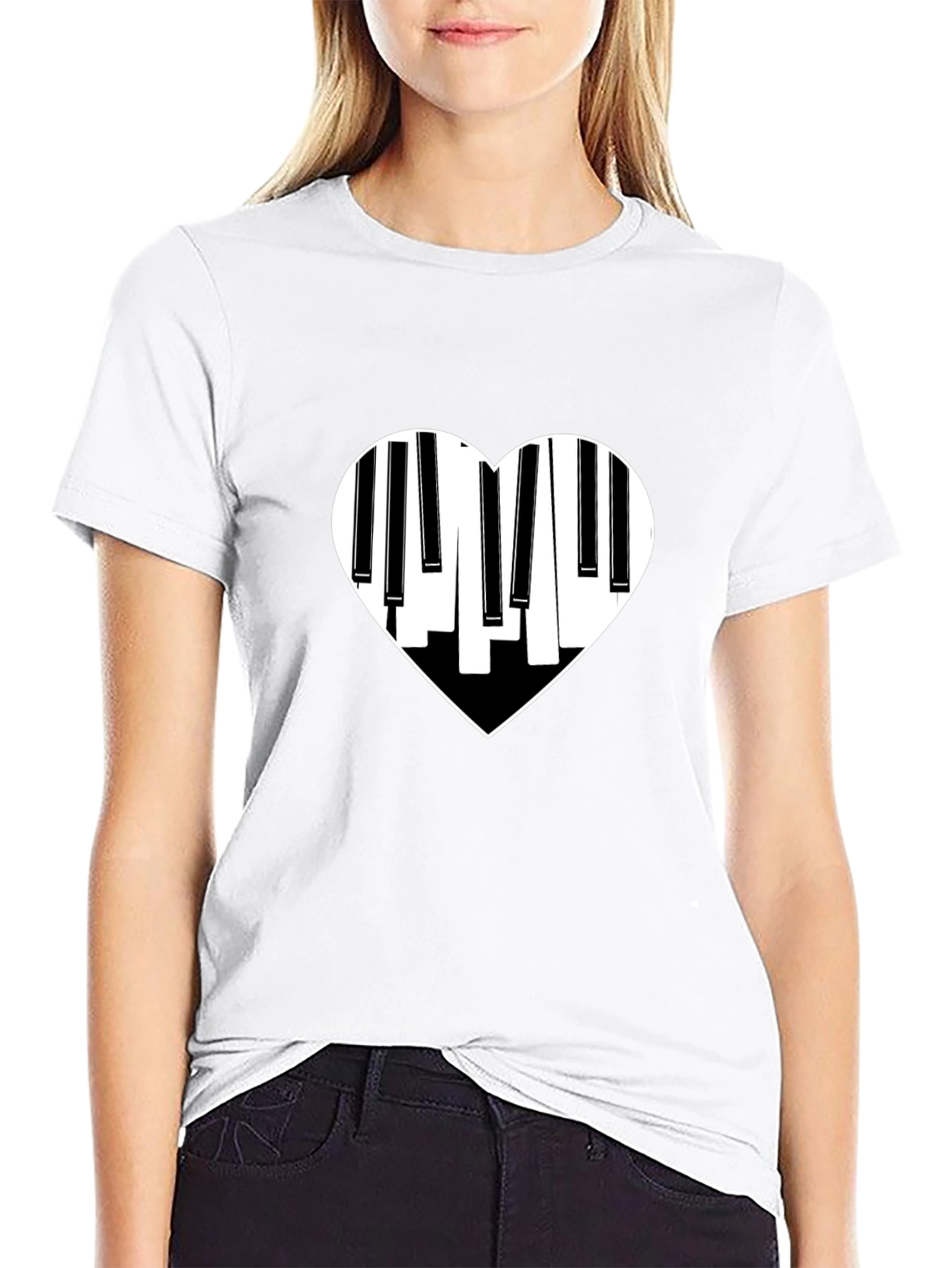 Piano Heart Graphic Tee - Black