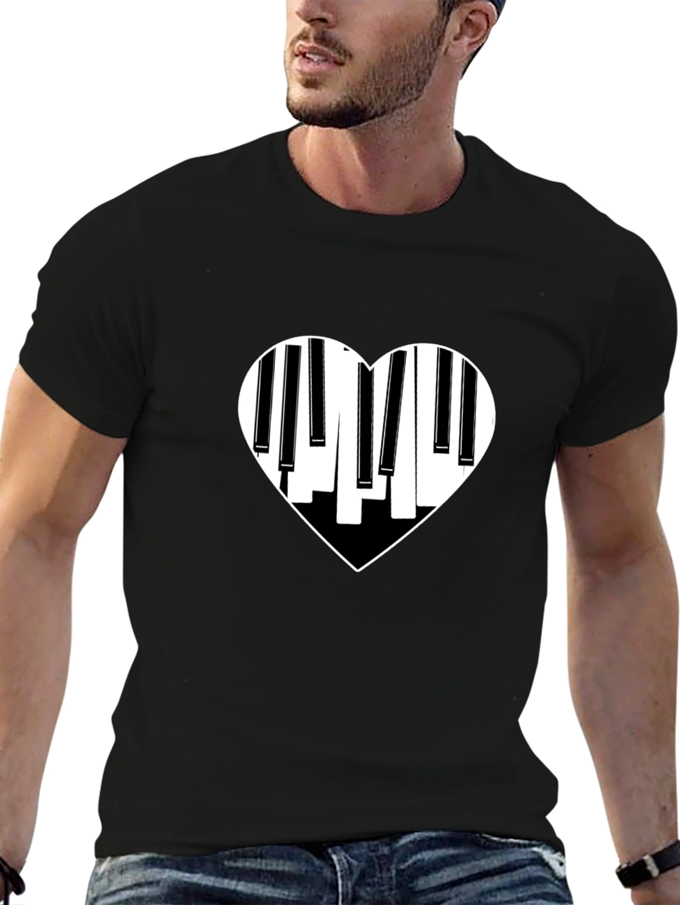 Piano Heart Graphic Tee - Black