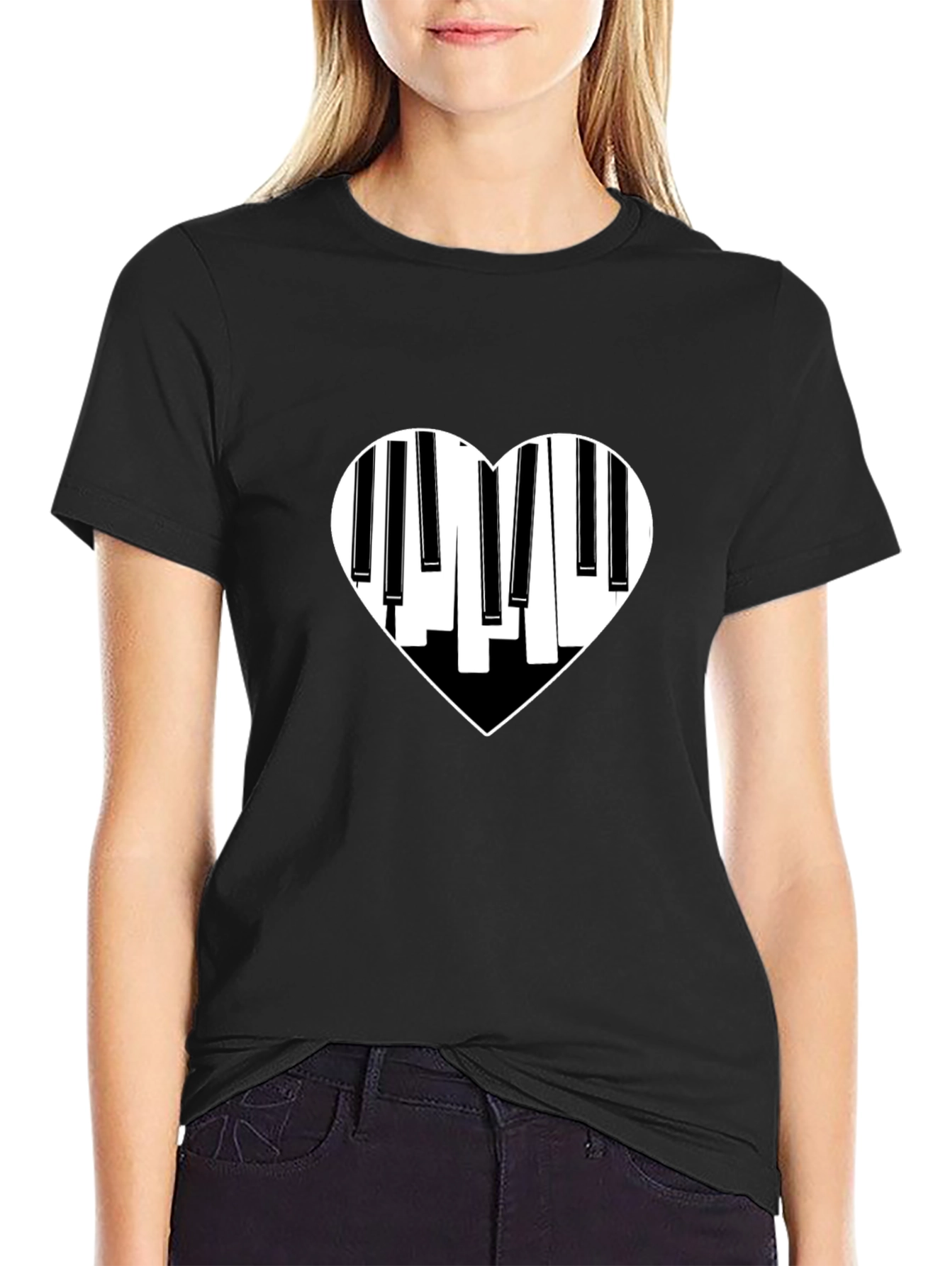 Piano Heart Graphic Tee - Black