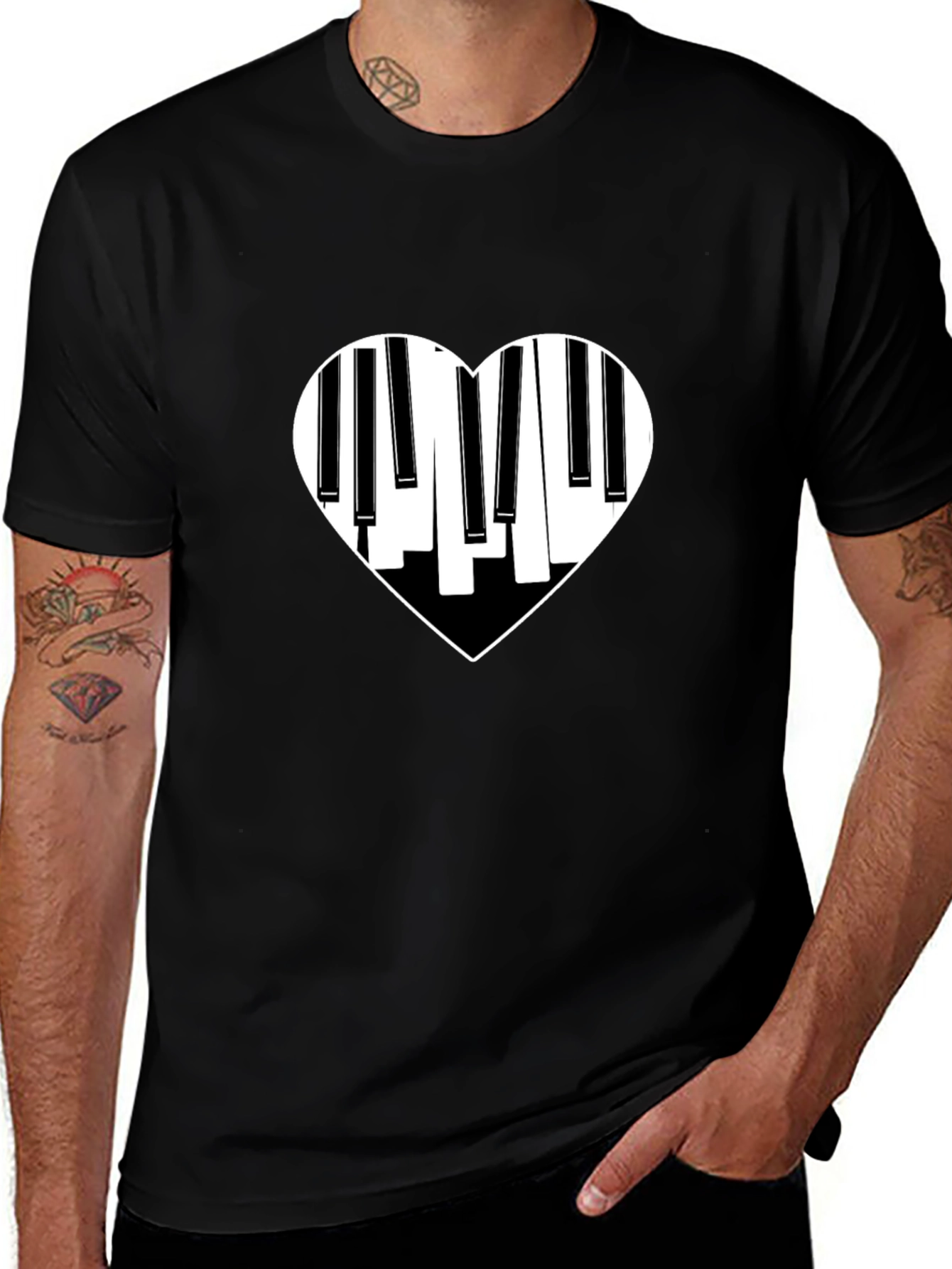 Piano Heart Graphic Tee - Black