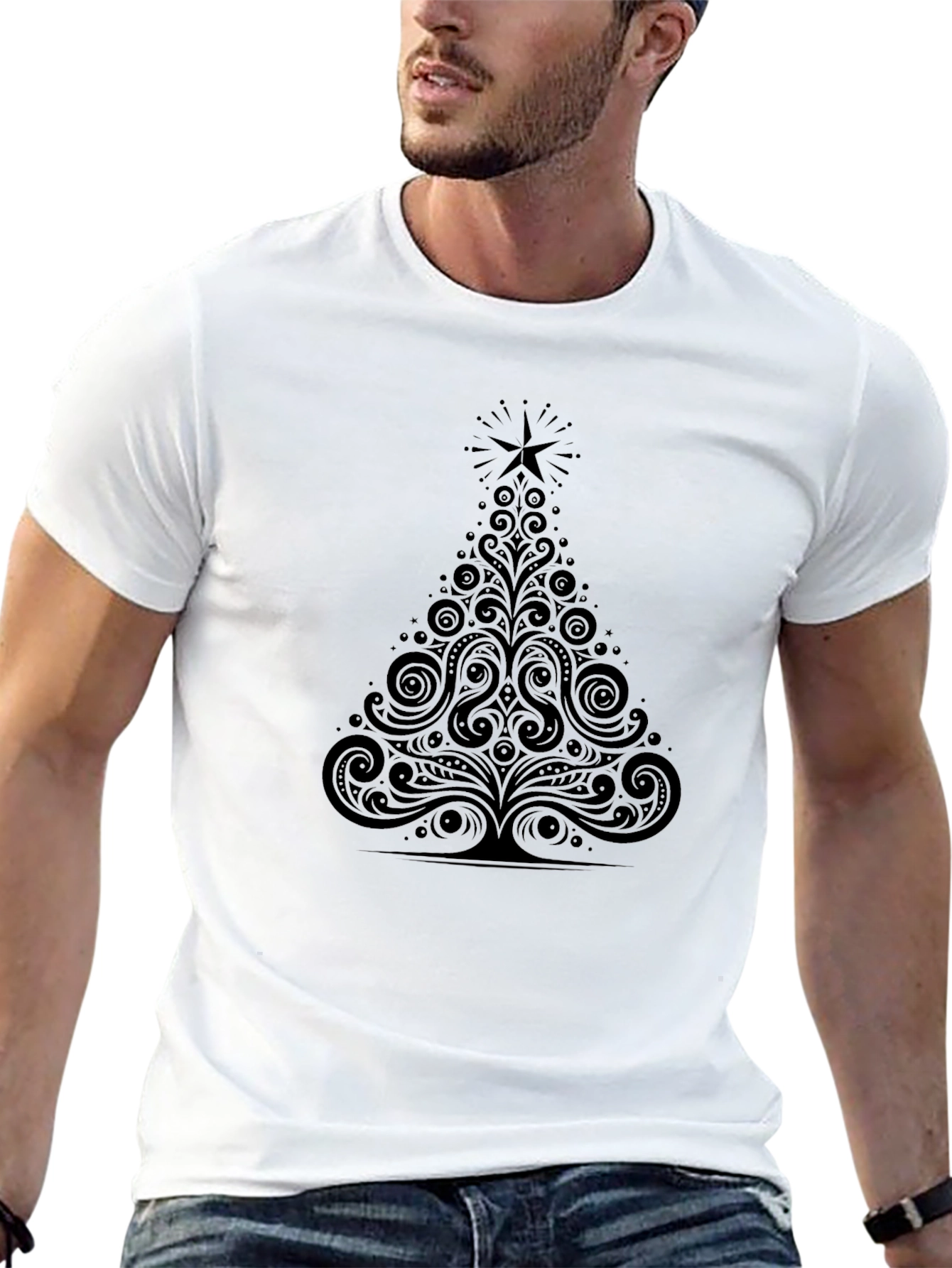 Stylish Black Christmas Tree Graphic Tee