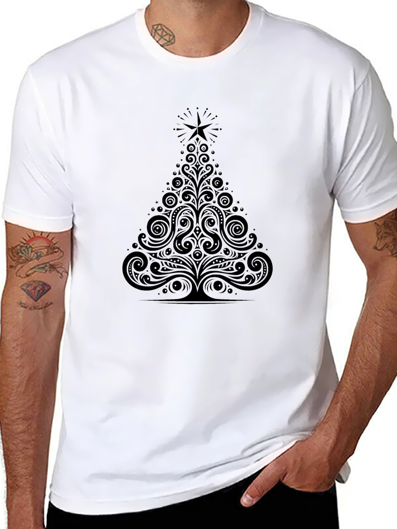 Stylish Black Christmas Tree Graphic Tee