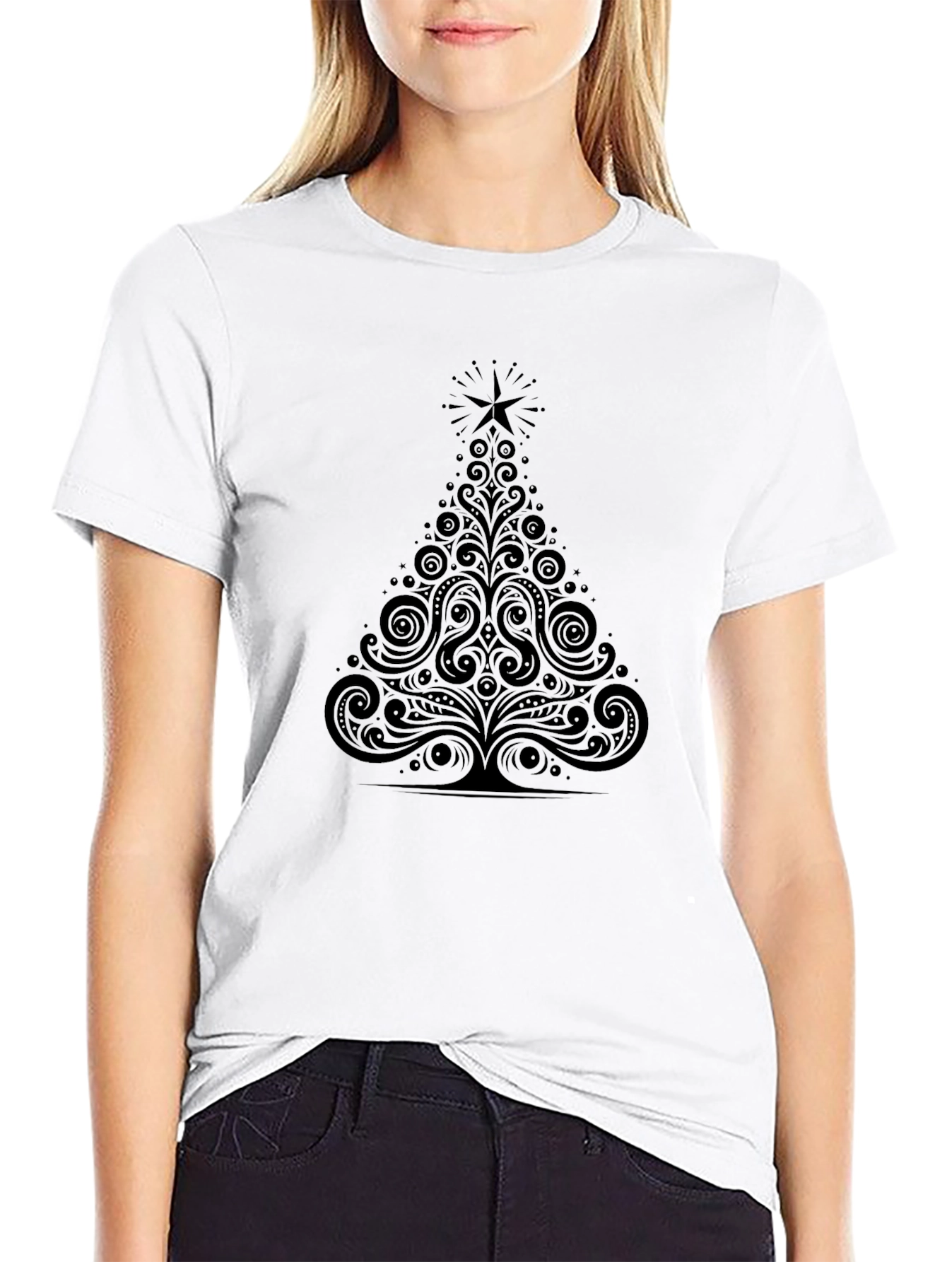 Stylish Black Christmas Tree Graphic Tee