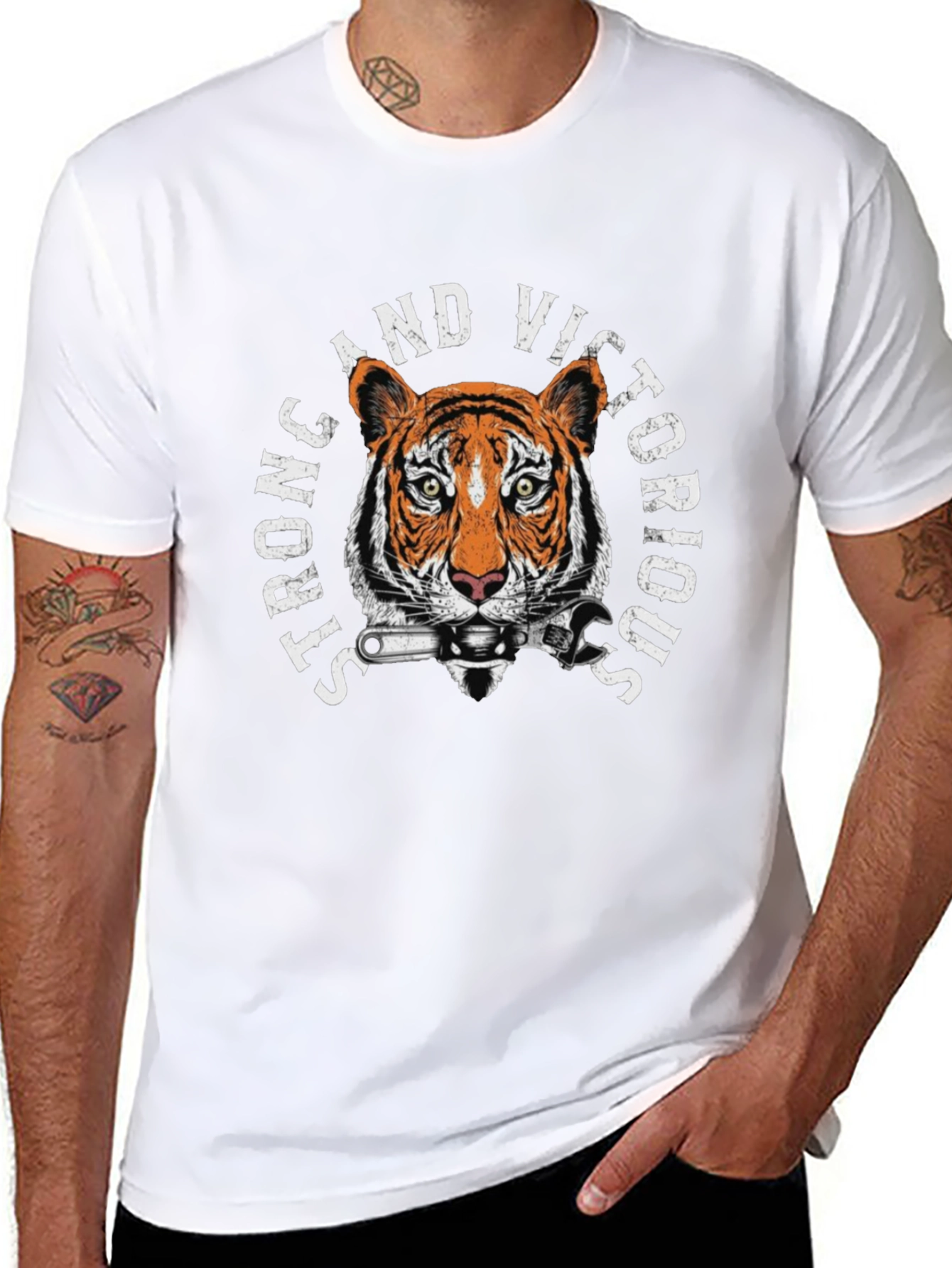 Strong & Victorious Tiger Mechanic Graphic T-Shirt