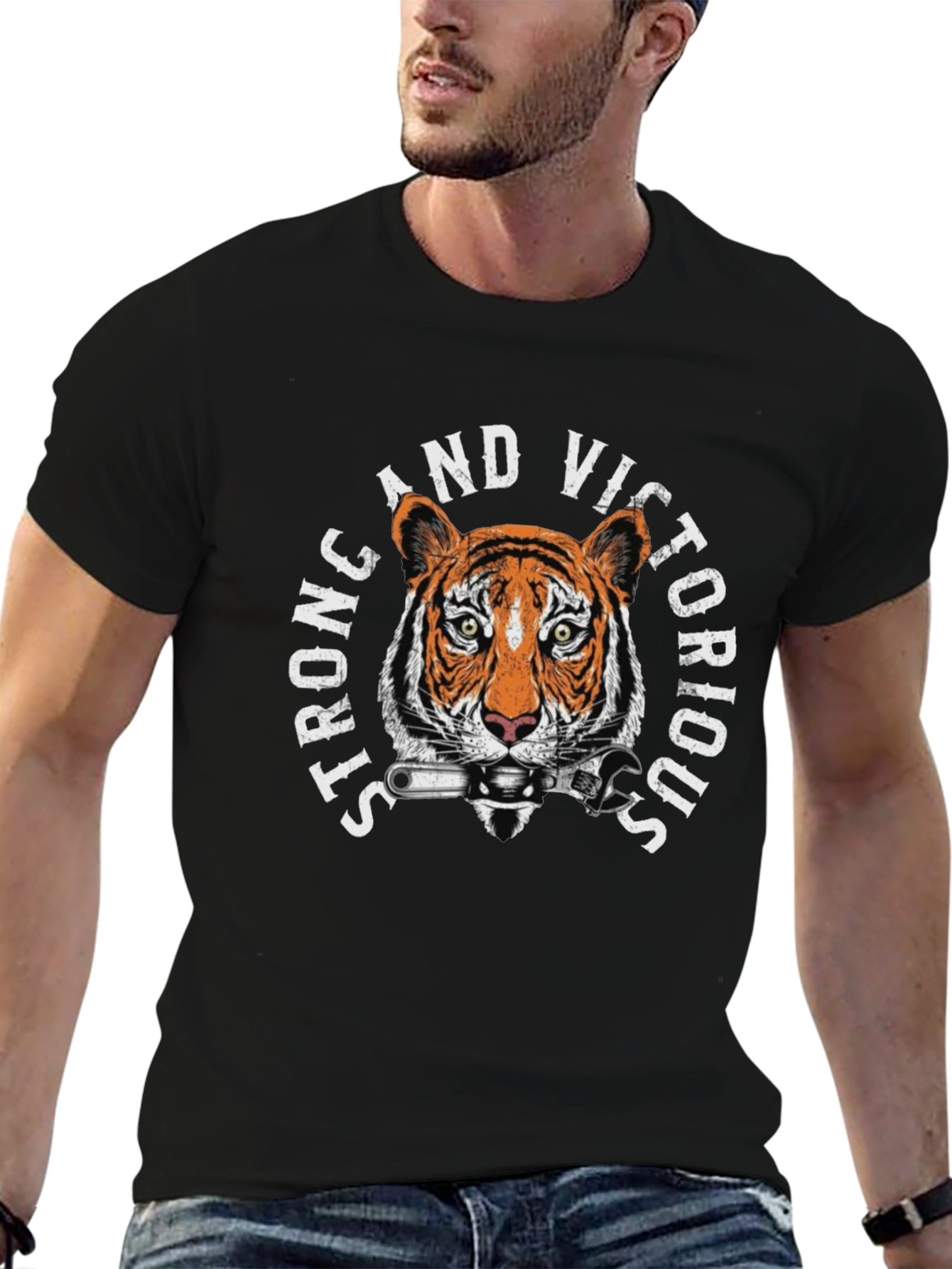 Strong & Victorious Tiger Mechanic Graphic T-Shirt