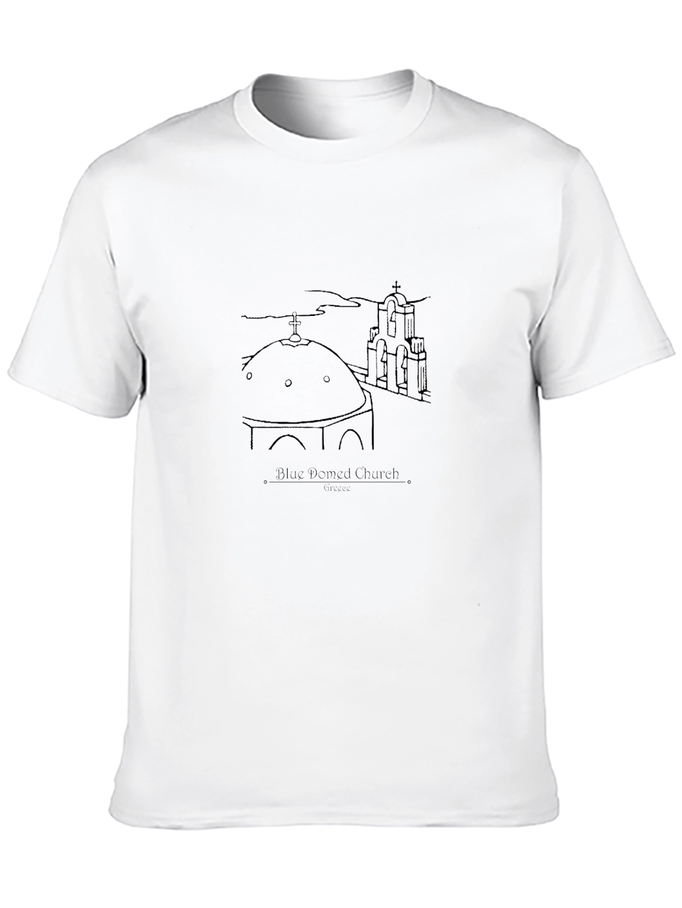 Blue Domed Church Santorini Greece Black T-Shirt