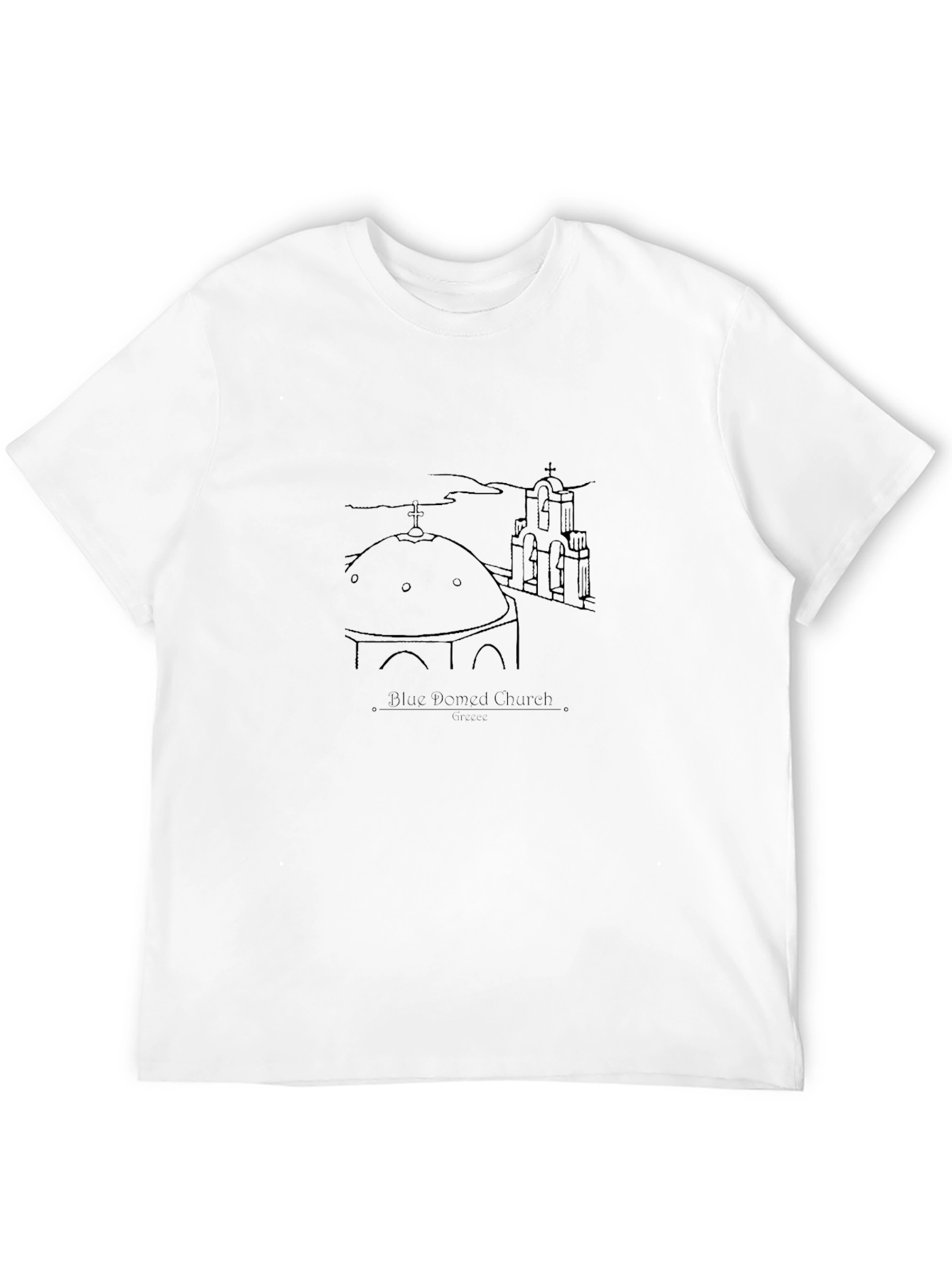 Blue Domed Church Santorini Greece Black T-Shirt